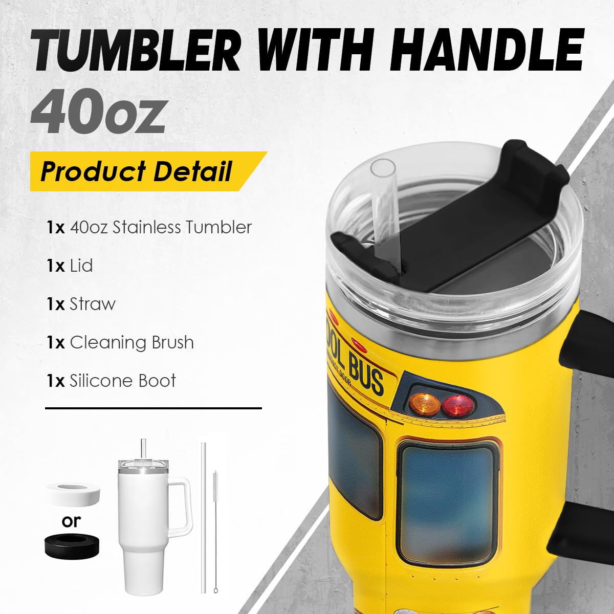 School Bus Driver Gift, 40oz Stainless Steel Insulated Coffee Tumbler with Lid & Straw, Travel Mug Appreciation Gift for Men Women Christmas Birthday Back to School