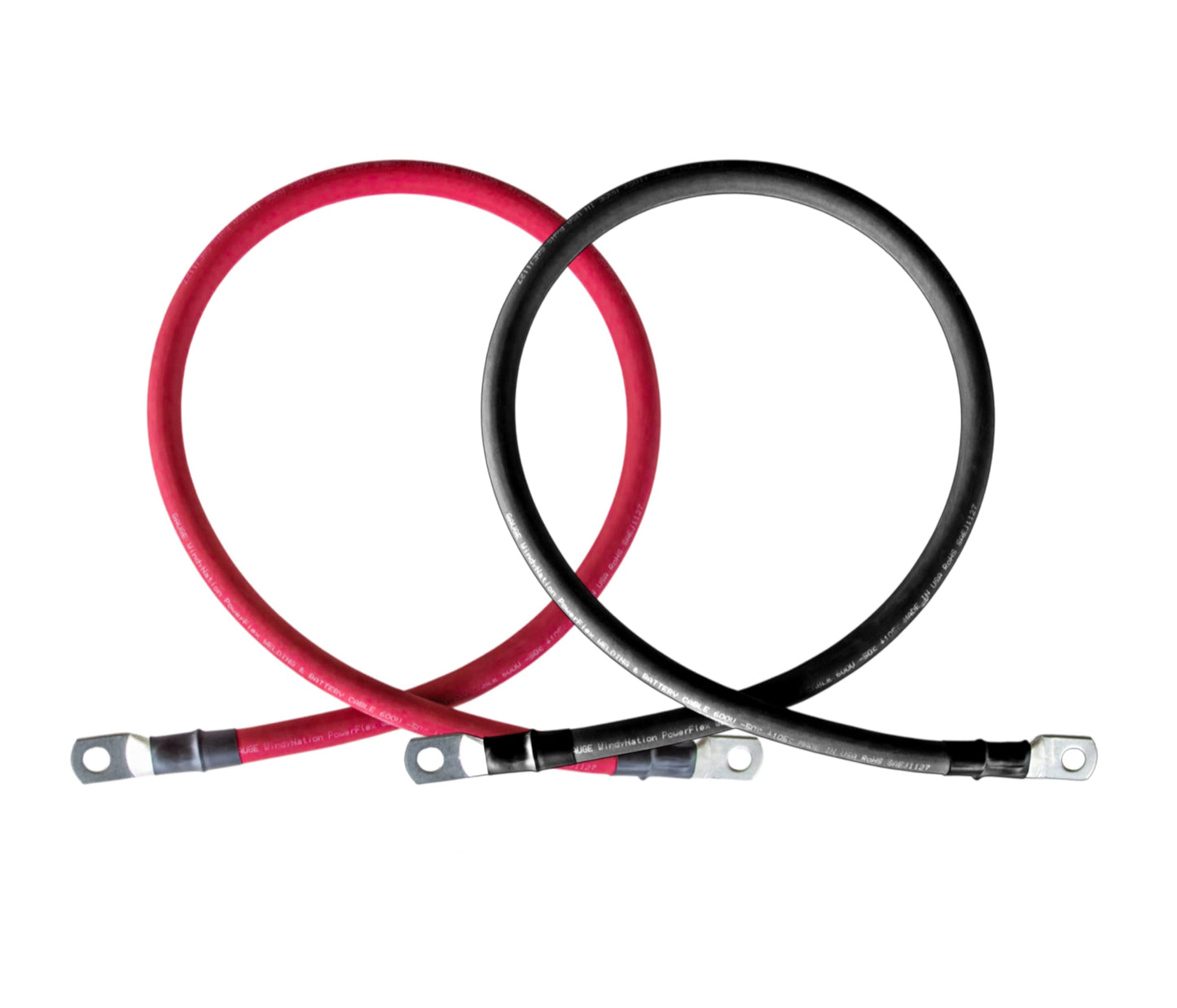 2/0 AWG Gauge Red + Black Pure Copper Battery Inverter Cables Solar, RV, Car, Boat 2 feet 3/8 in Lugs