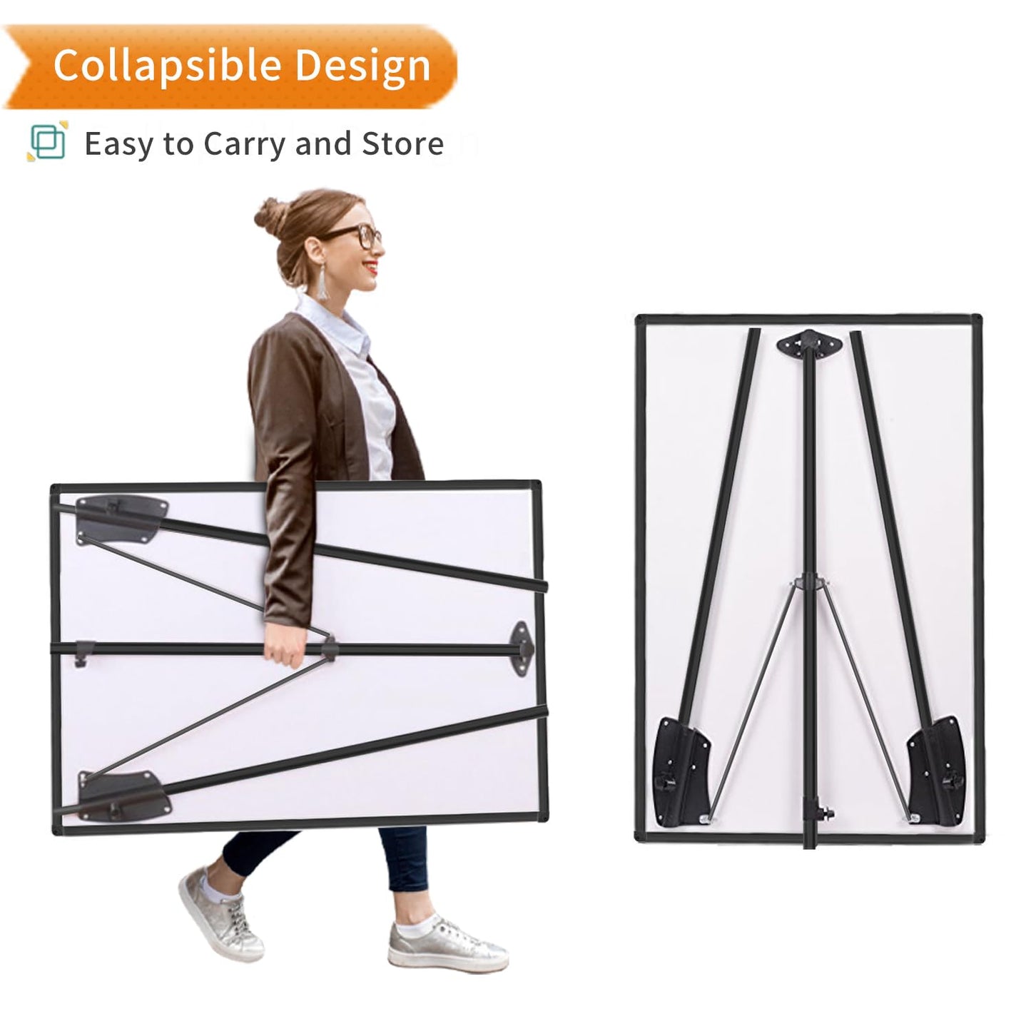 VIZ-PRO Magnetic Whiteboard Easel Black, 36 x 24 Inches, Portable Dry Erase Board Height Adjustable for School Office and Home