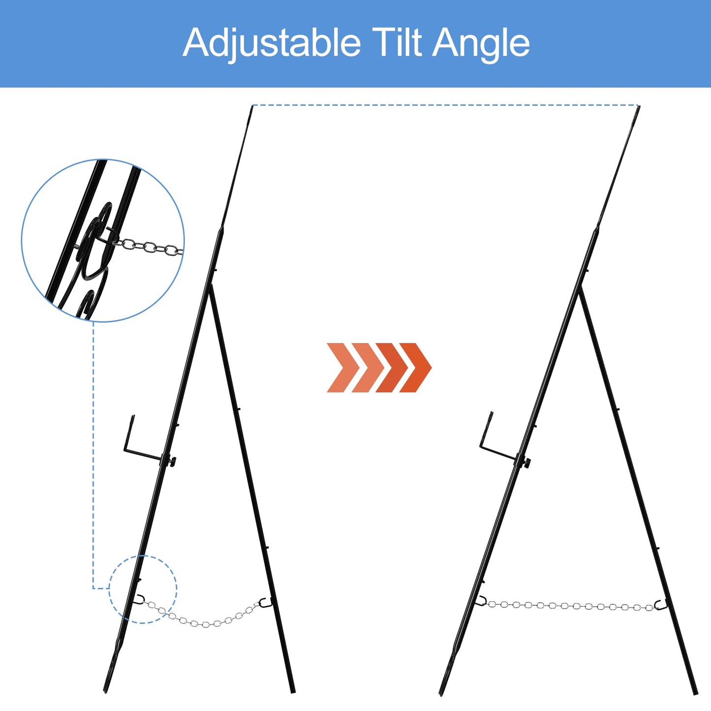 2 PCS Black Easel Stand for Sign, Metal Poster Easel Holder, Adjustable Wedding Sign Stand with Chain Support for Display, Party Painting.