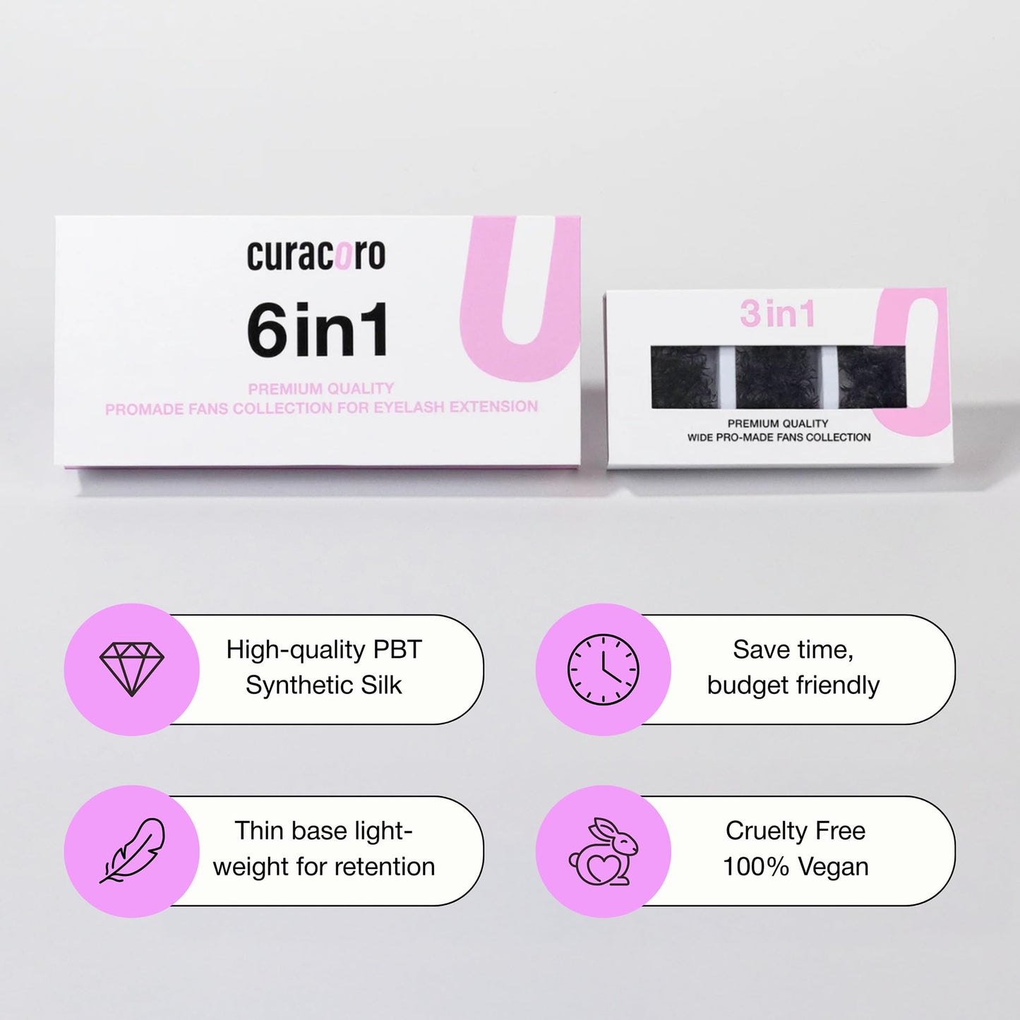 Curacoro Promade Mix 1500 Fans | Handmade Volume Eyelashes | Multi Selections From 5D To 12D | C CC D Curl | Thickness 0.03~0.1 mm | 9-18mm Length | Long Lasting | Easy Application