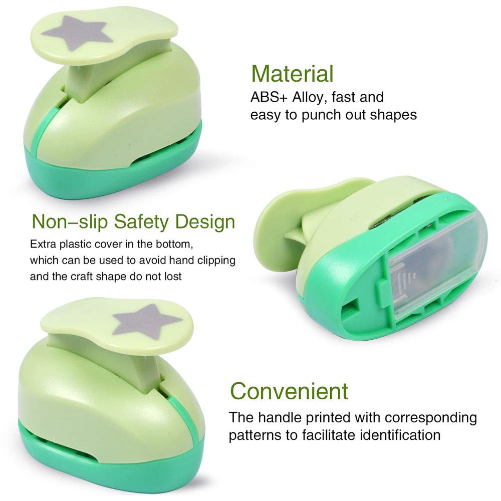 UCEC 6PCS Paper Punch, 1 Inch Craft Single Hole Punch Shapes, Star Heart Flower Circle Hole Puncher for Decoration Scrapbooking Craft Supplies DIY Kit Handmade Paper Punches for Kids