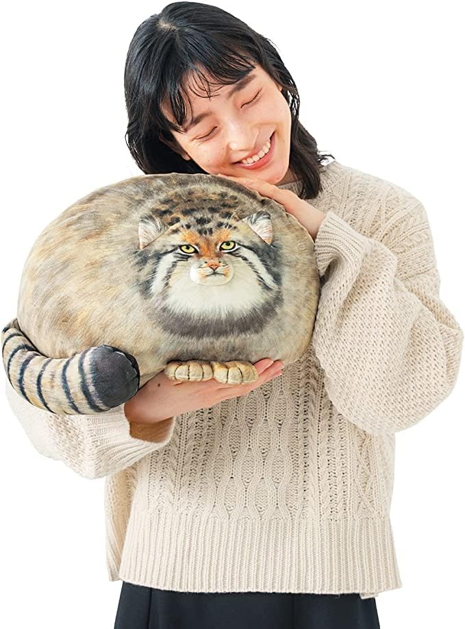 Pallas Cat Plush Body Pillow, Cute Steppe Kitten Stuffed Animal Soft Plushie, Big Throw Pillow Doll Toy Gift for Girls Boys Girlfriend