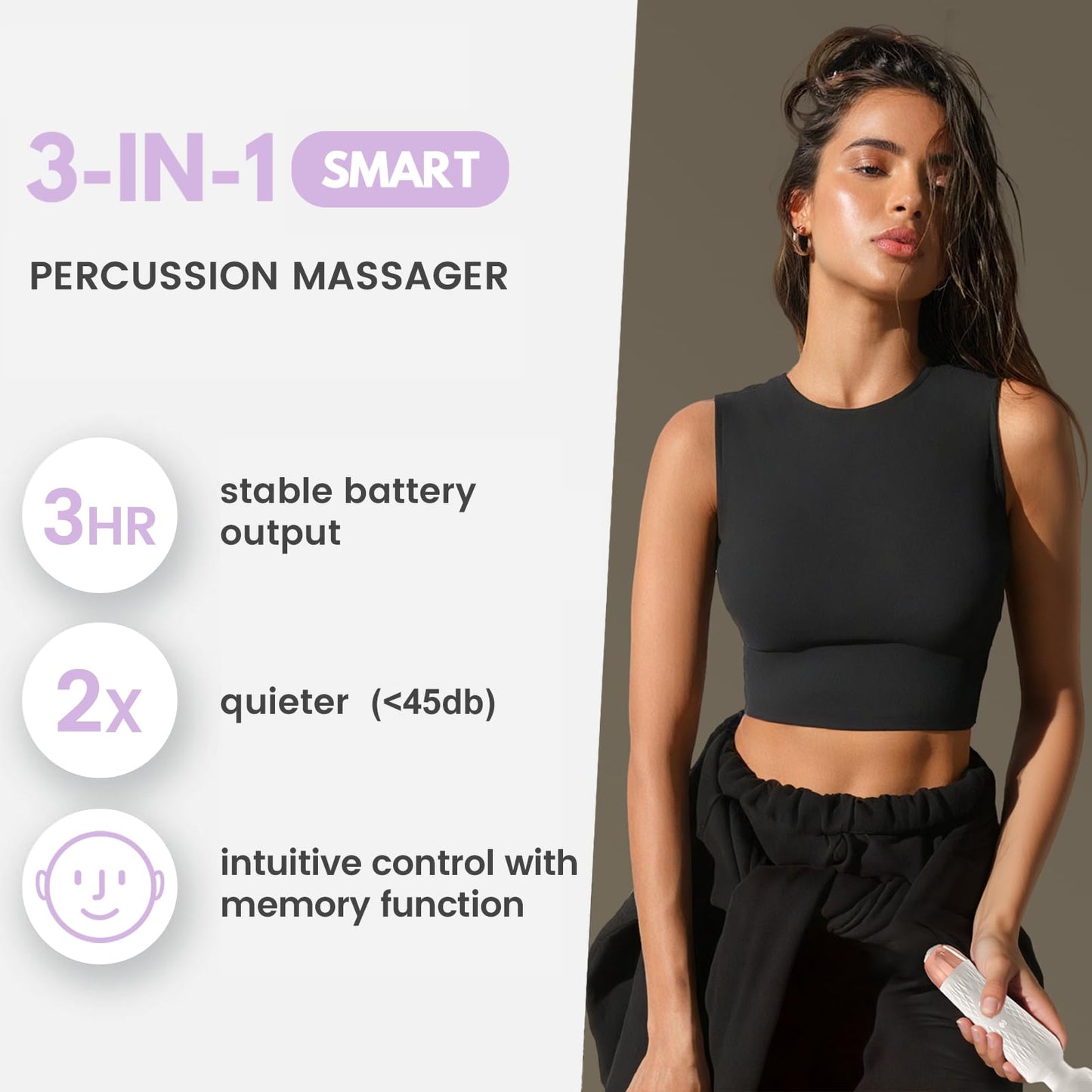 NICLOVE The Upgraded 3-in-1 Personal Massager – 3H Powerful Vibration, Quiet & Waterproof – 20 Modes 8 Speeds Muscle Therapy Stick for Deep Tissue, Sports Recovery, Cordless & Travel Friendly (Purple)
