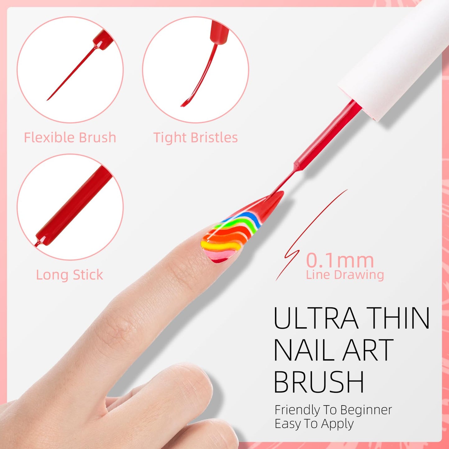 Clara Colors Gel Polish Nail Art Gel Liner Set, 12 Colors Black Red Pink Yellow Green Neon Color Spring Summer Gel Polish for Swirl French Tip Painting Designs Built Thin Nail Art Brush in Bottle Gel Soak Off UV Led Nail Gel Kit