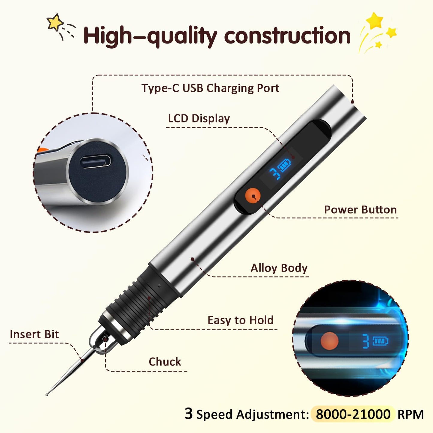 Rechargeable Cordless Electric Engraver Pen Mini DIY Engraving Tool Kit with 33 Bits and 10 Stencils for Metal Glass Ceramic Plastic Wood Jewelry