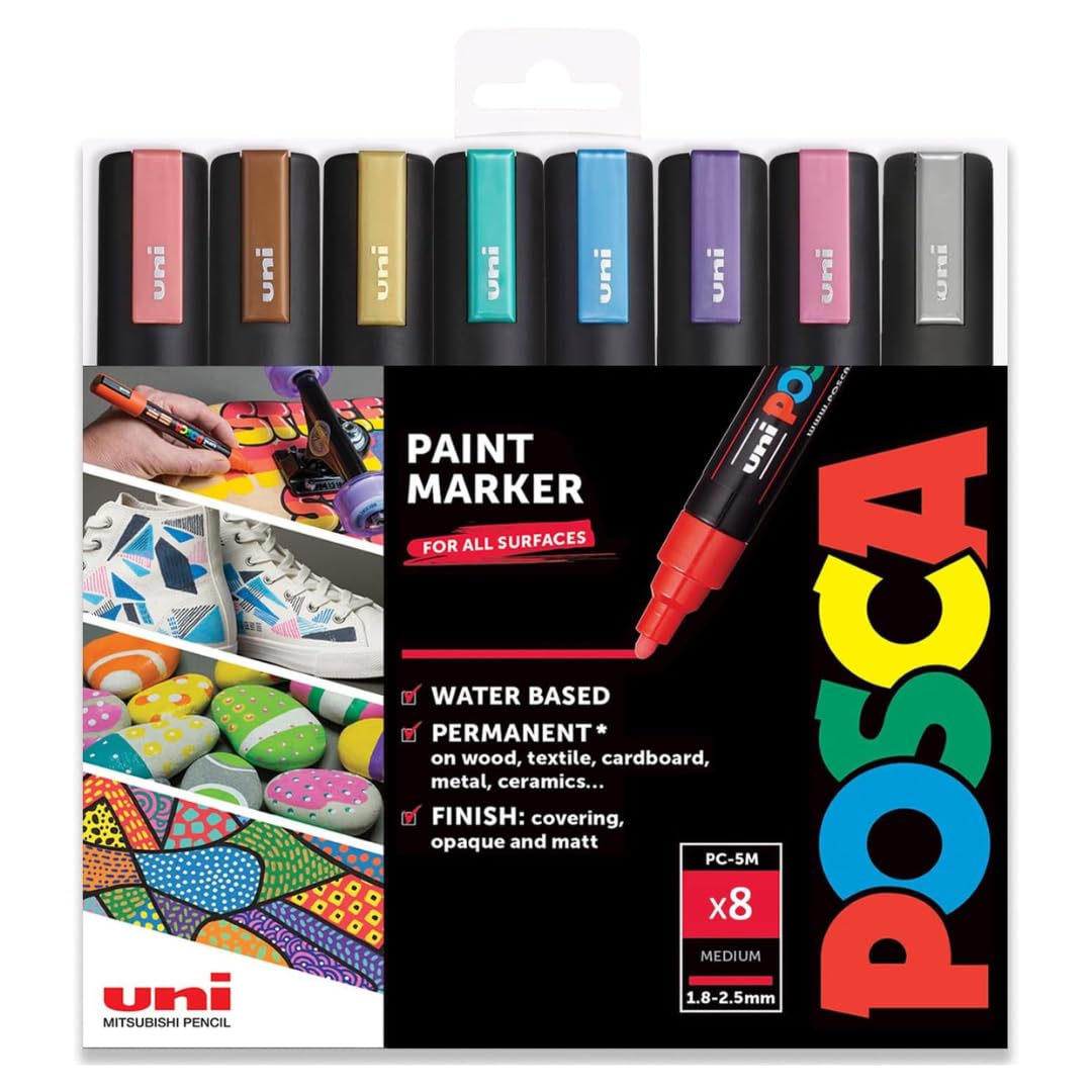 UNI Posca Set PC 5M Metal – Pack of 8 Markers