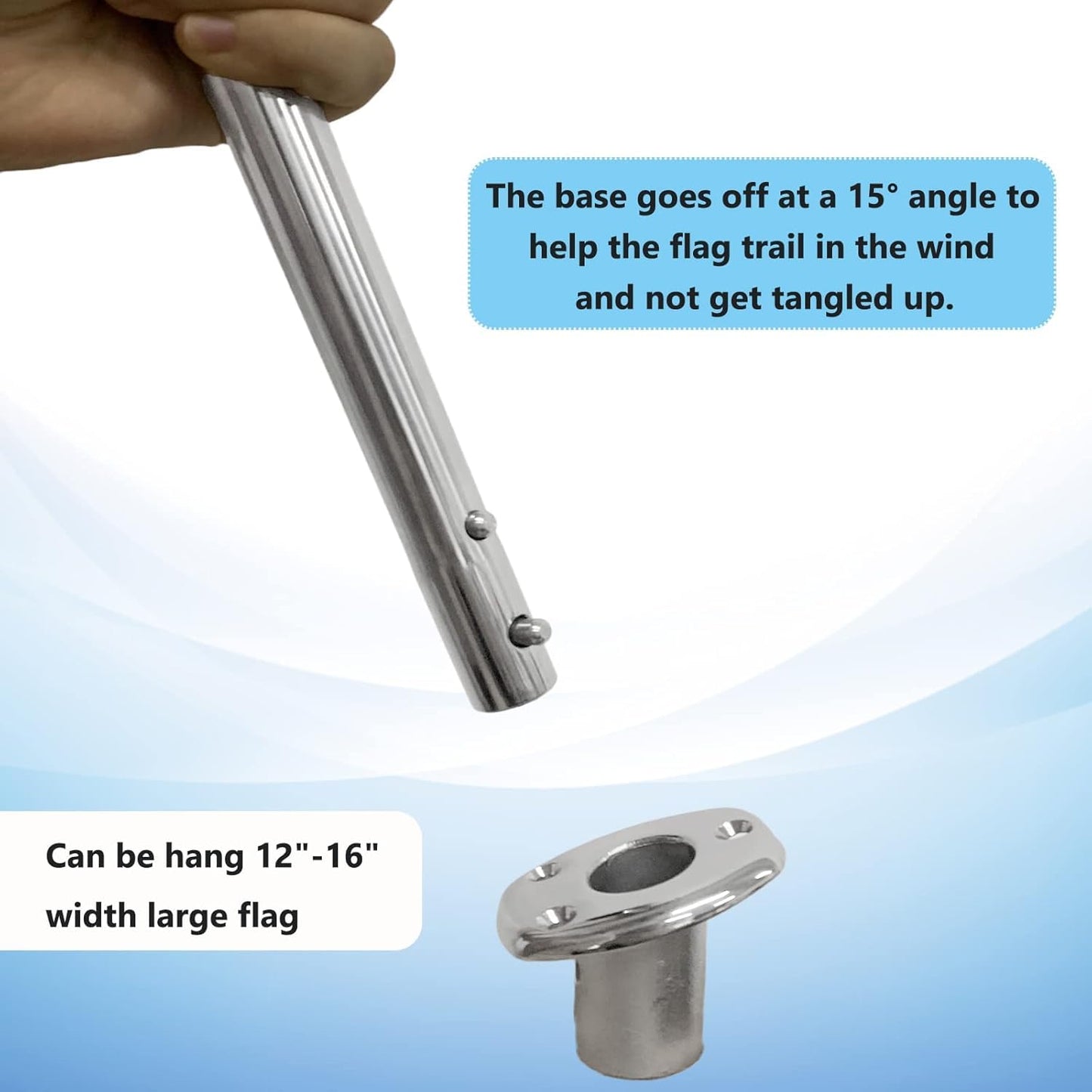 24" L Boat Flag Pole & Mount Base, Marine Deck Socket Rod Holder Bracket Kits for Yacht Ship Truck Yard, Fits 3/4" ID Tube