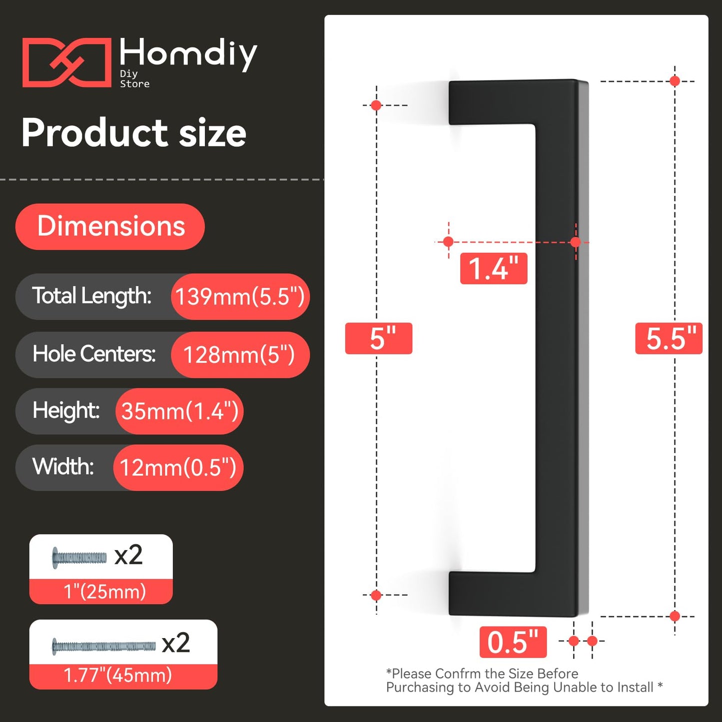 homdiy 20 Pack 5 Inch Black Cabinet Handles Square Drawer Pulls Dresser Handles Cupboard Door