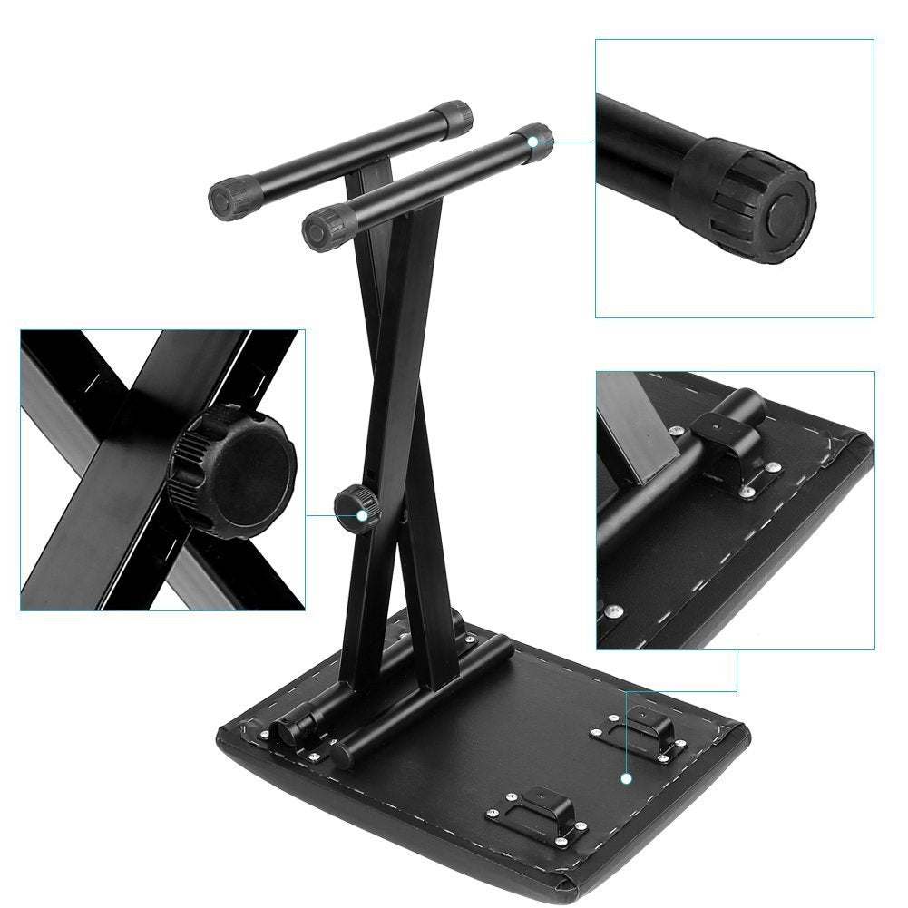 Kunova (TM) Piano Bench Stool 3-Position Height Adjustment(16.5"/17.5"/19.5", 42cm/45cm/50cm) Black Folding Super-Stable and Durable Padded Keyboard Bench with X-Style Iron Legs