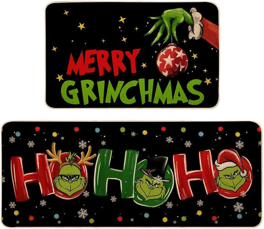 Christmas Kitchen Mats Sets of 2, Winter Xmas Kitchen Rugs Non Skid Washable Doormat Farmhouse Style Decor Mats for Floor 17x29 and 17x47 Inch DM106