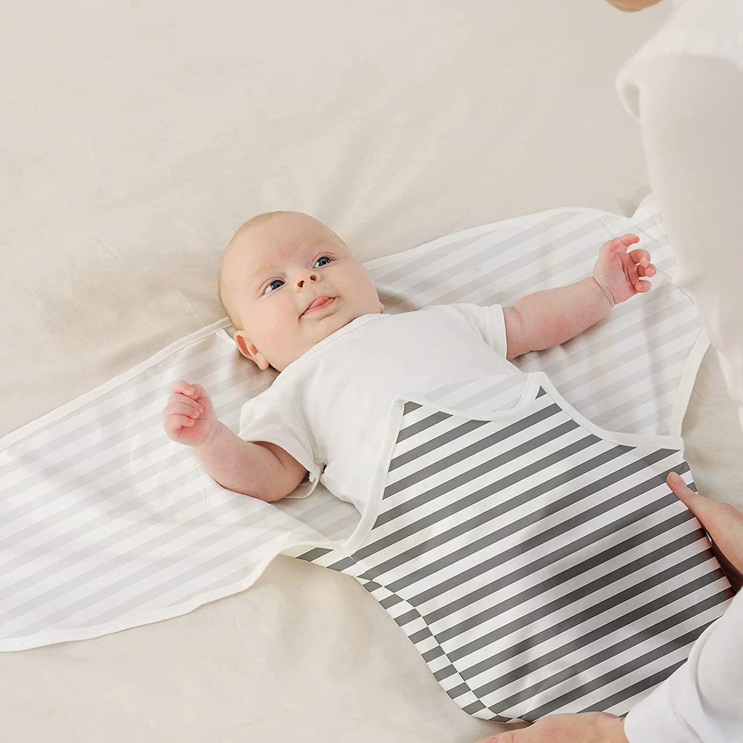 GLLQUEN BABY Swaddle Blankets for Baby Boy Girl, 3-6 Months, Gray Elephant Star & Stripe, 3 Pack Wrap Set, Newborn Adjustable Swaddles Sleep Sack,(Medium/Large)