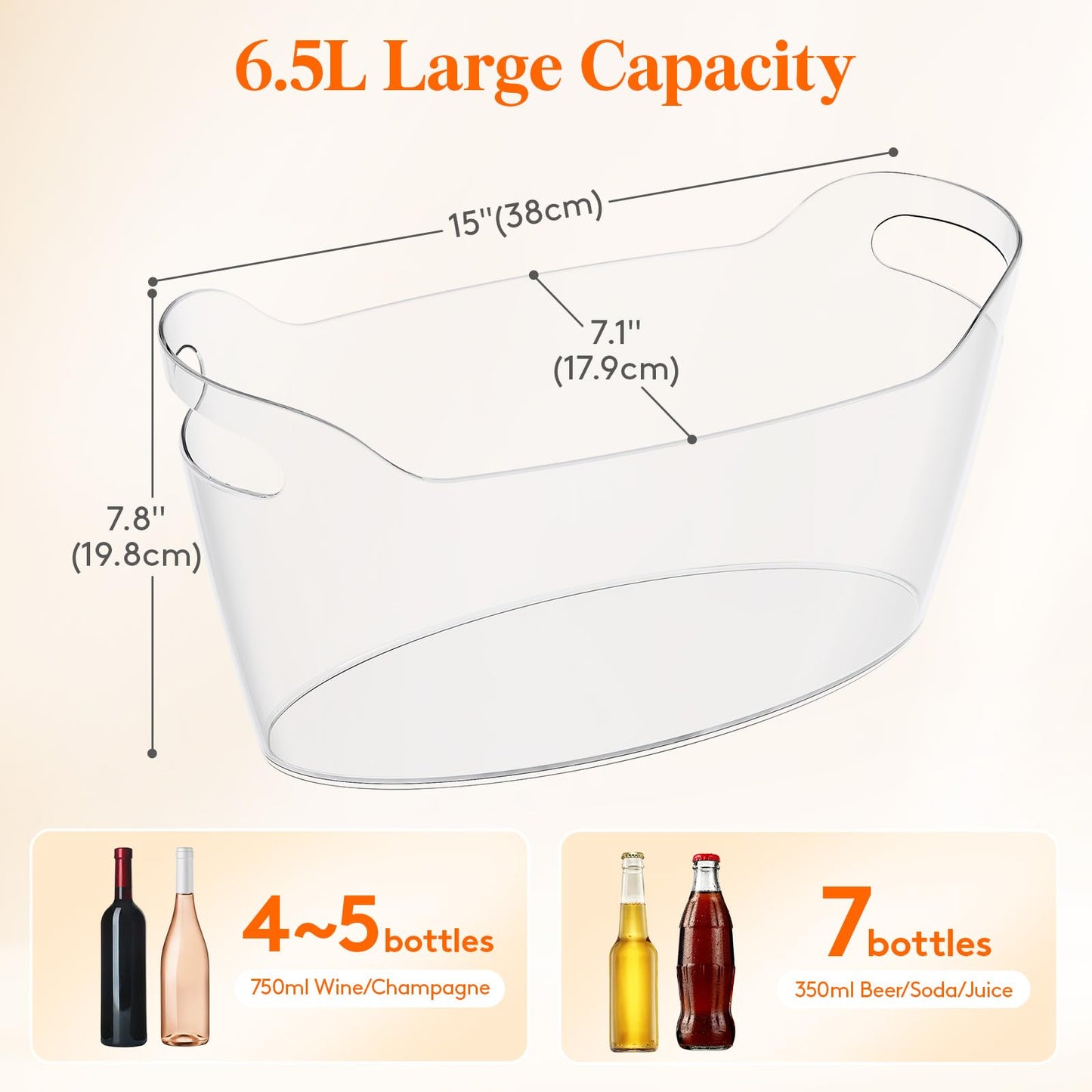 Lifewit 6.5L Large Bottle Ice Bucket Wine Bottle Cooler with Spoon, Portable Ice Bucket for Champagne, Cocktails, Beer, Drinks 38×18×20cm/15x7x8, Set of 2