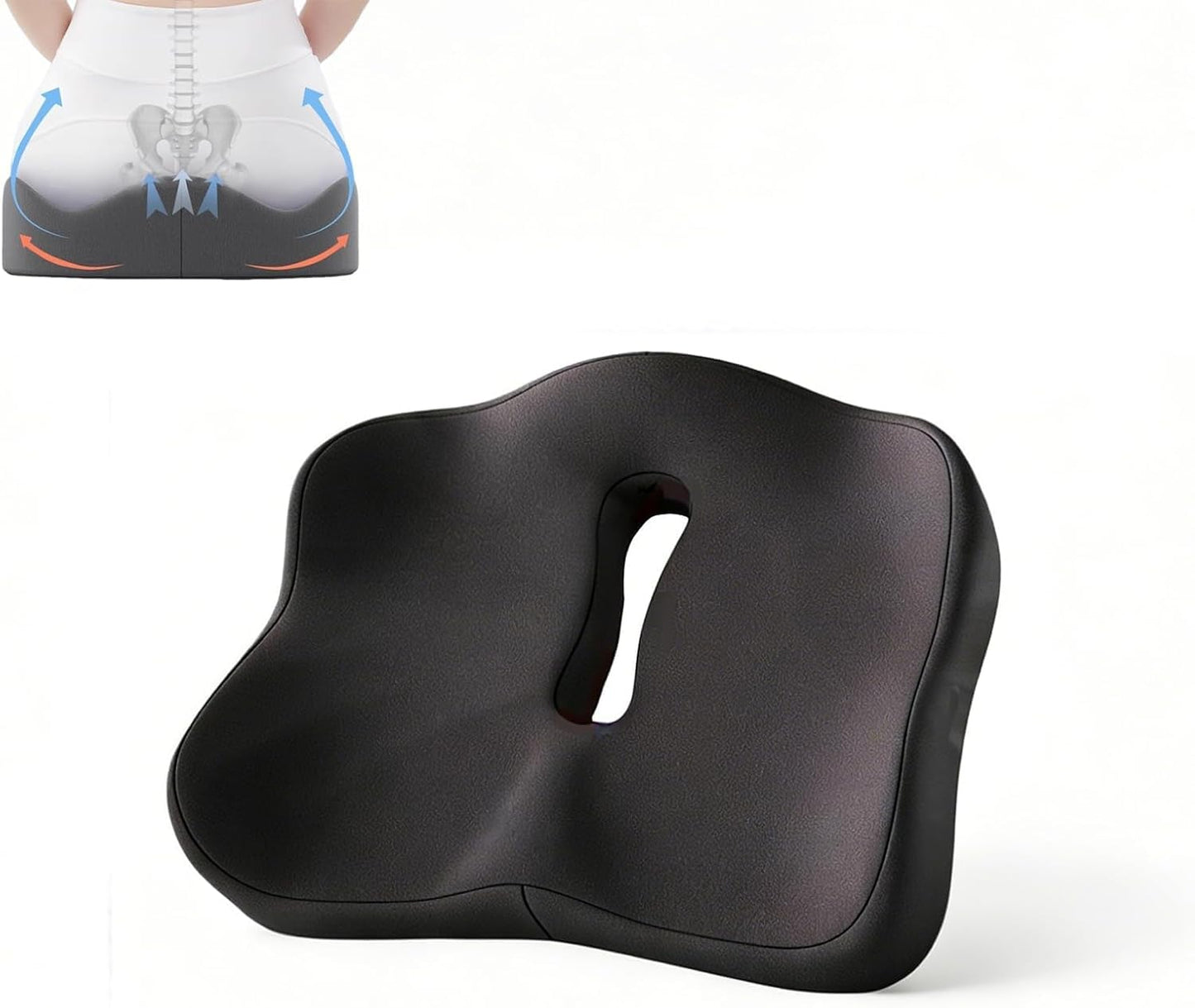 Seat Cushion, Coccyx Cushion -W-Shaped Ergonomic Premium Memory Foam for Tailbone Pain & Back Relief - Non-Slip Office Chair, Car Seat, Wheelchair & Gaming Chair Cushion