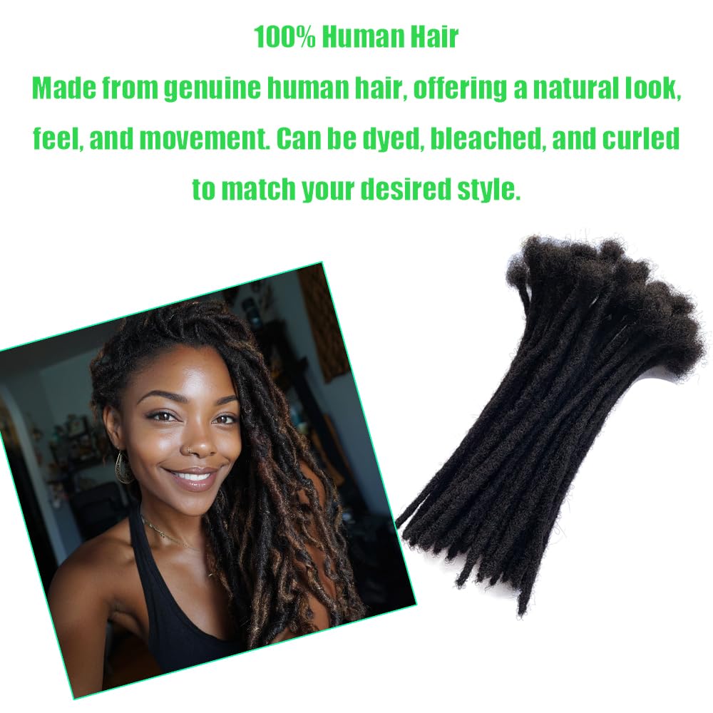 100% Human Hair Dreadlocks Handmade Locs Samll Size 0.4cm Width Pencil Size 60 per Bundles Natural Black #1B 10inch