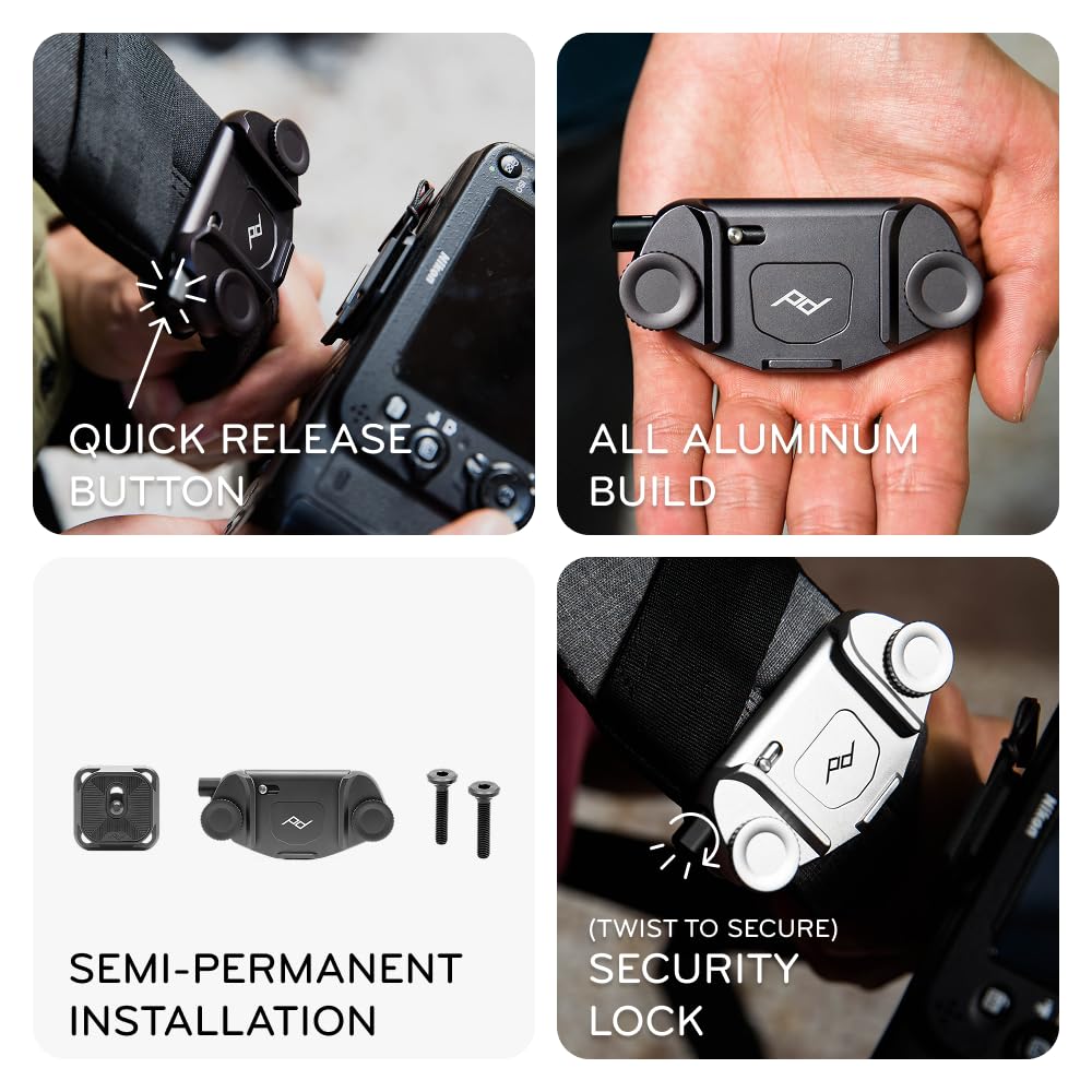 Peak Design Capture Camera Clip V3, Silver with Plate, Holds DSLR, Compact and Point and Shoot Bodies, Secure, Stable and Accessible, Attaches to Straps and Belts, Quick Release, 200 lb Capacity
