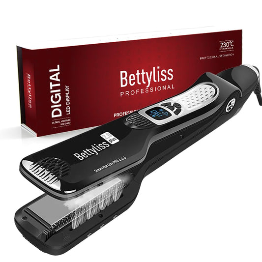 Bettyliss Steam Flat Iron Hair Straightener - Professional Hair Straightening Irons for Smooth and Frizz-Free Results (Black)