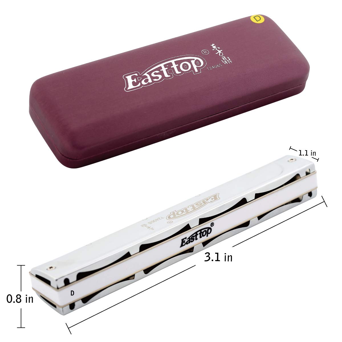 East top 24 Hole Tremolo Harmonica Key of D, Professional Harmonica D Tremolo Harmonica D 24 Hole Armonica Musical Instrument Mouth organ for Professionals, Beginners, Students, As Gift