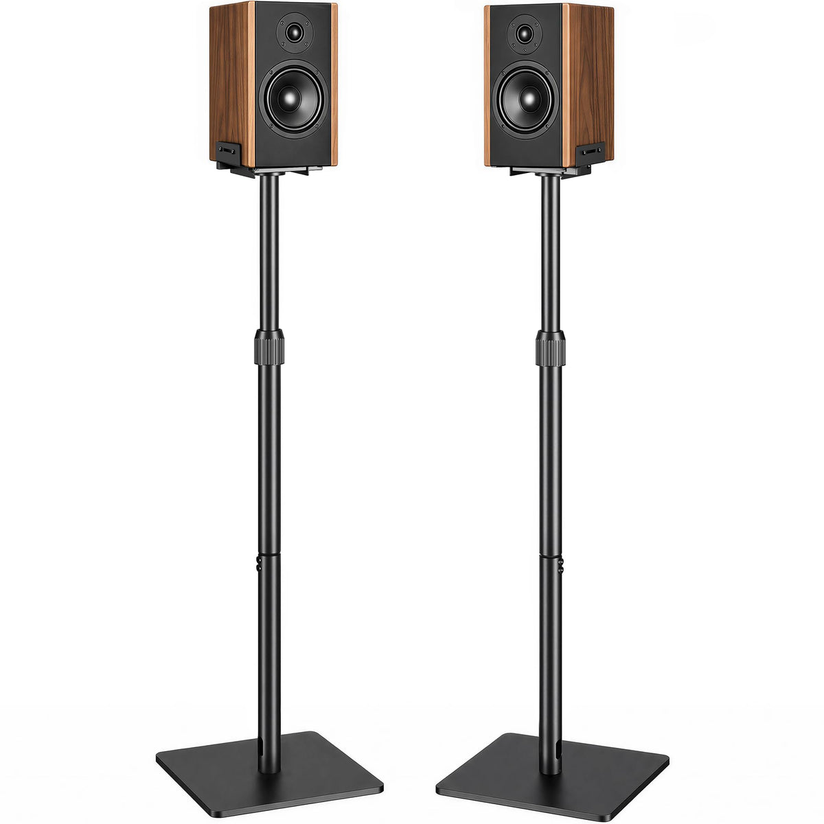 Pegzone Height-Adjustable Speaker Stands Pair,11LBS Capacity,Height Adjustable from 33.4" to 44.0",Surround Sound Speaker Stands,Cable Management,Black,1 Pair