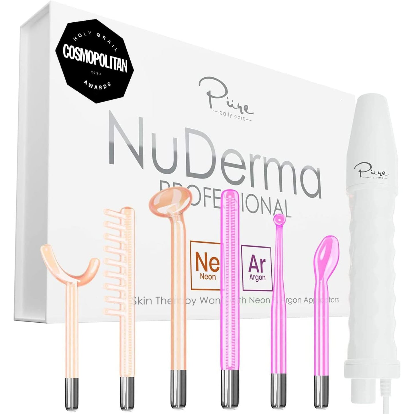 Professional Skin Therapy Wand - NuDerma - Portable Handheld High Frequency Skin Therapy Machine with 6 Neon & Argon Wands - Acne Treatment - Skin Tightening