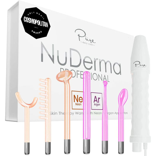Professional Skin Therapy Wand - NuDerma - Portable Handheld High Frequency Skin Therapy Machine with 6 Neon & Argon Wands - Acne Treatment - Skin Tightening