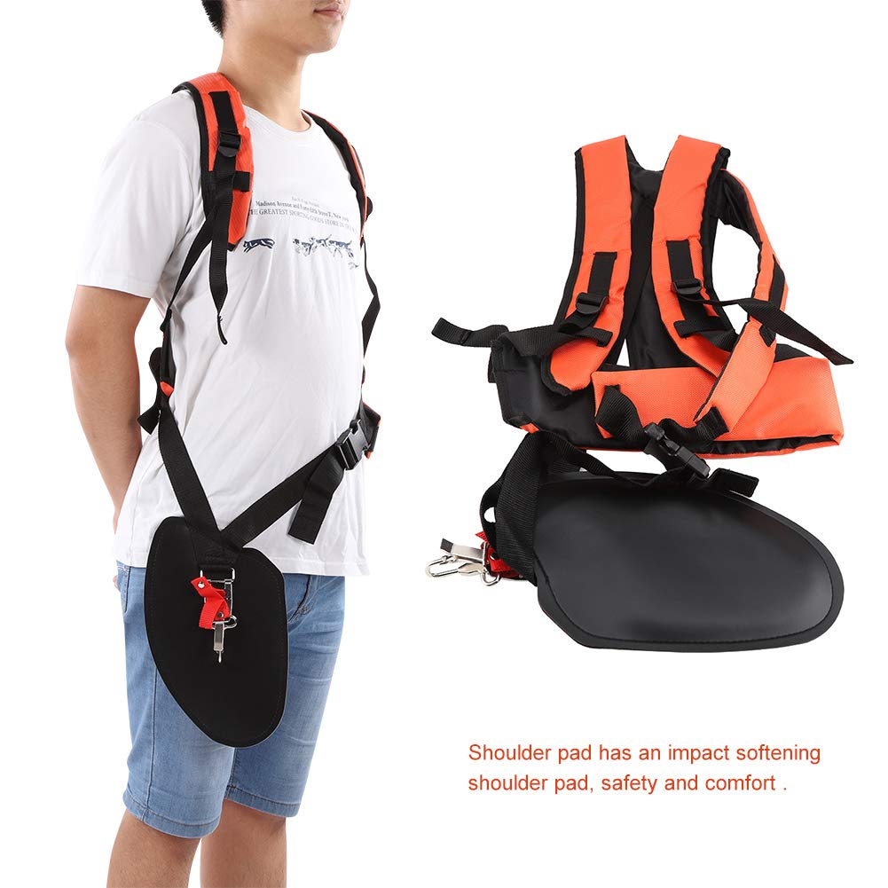 Trimmer Double Shoulder Strap Harness, String Trimmer Full Harness Strap, Brushcutter Shoulder Harness Double Shoulder Strap Mower Nylon Y-shaped Belt for Brush Cutter Chainsaw Garden (Orange)