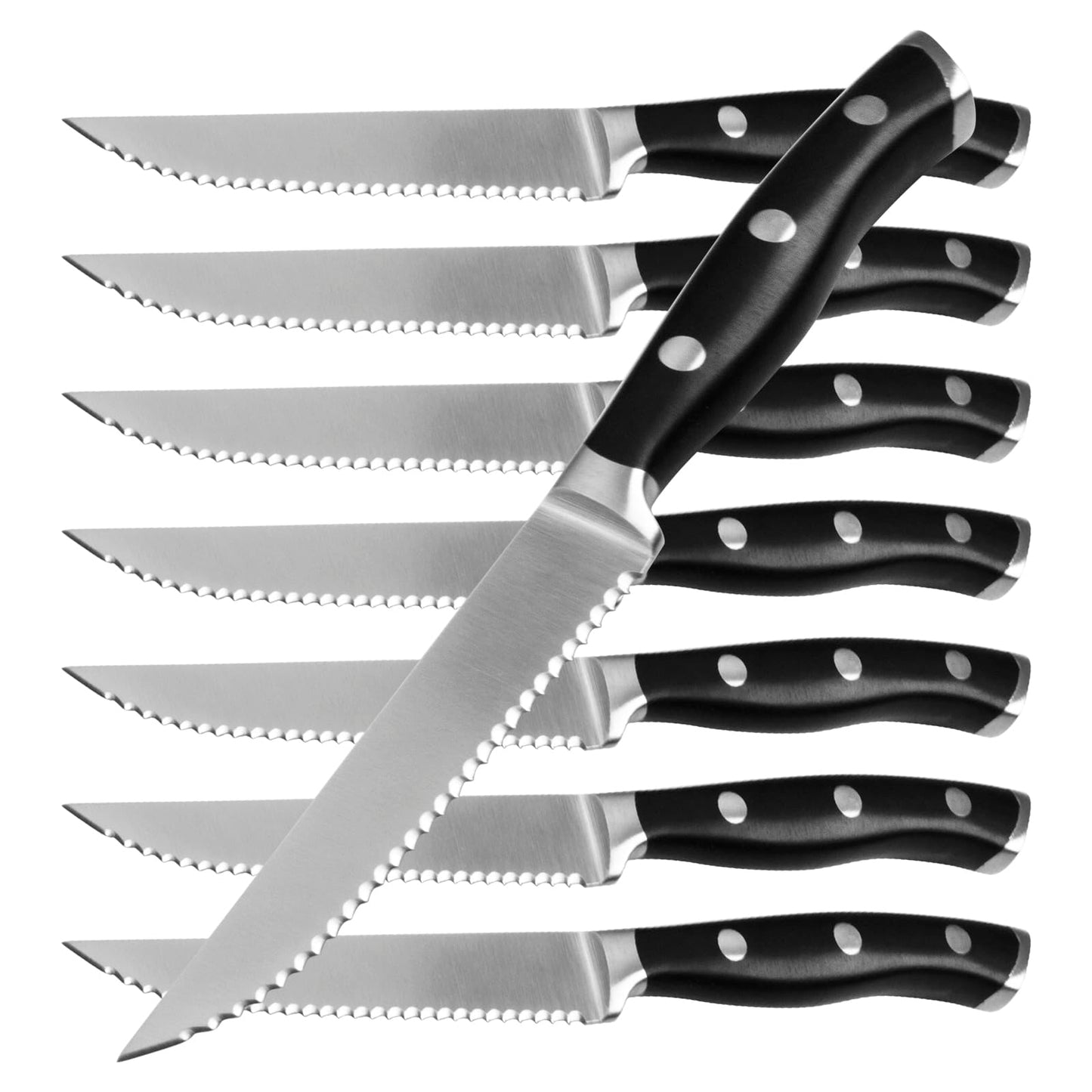Alata 8-Piece Steak Knives Set, 4.7 Inch with Serrated Edge Razor-Sharp Dinner Knives, Full-Tang Construction，Stainless Steel Steak Knives Set of 8