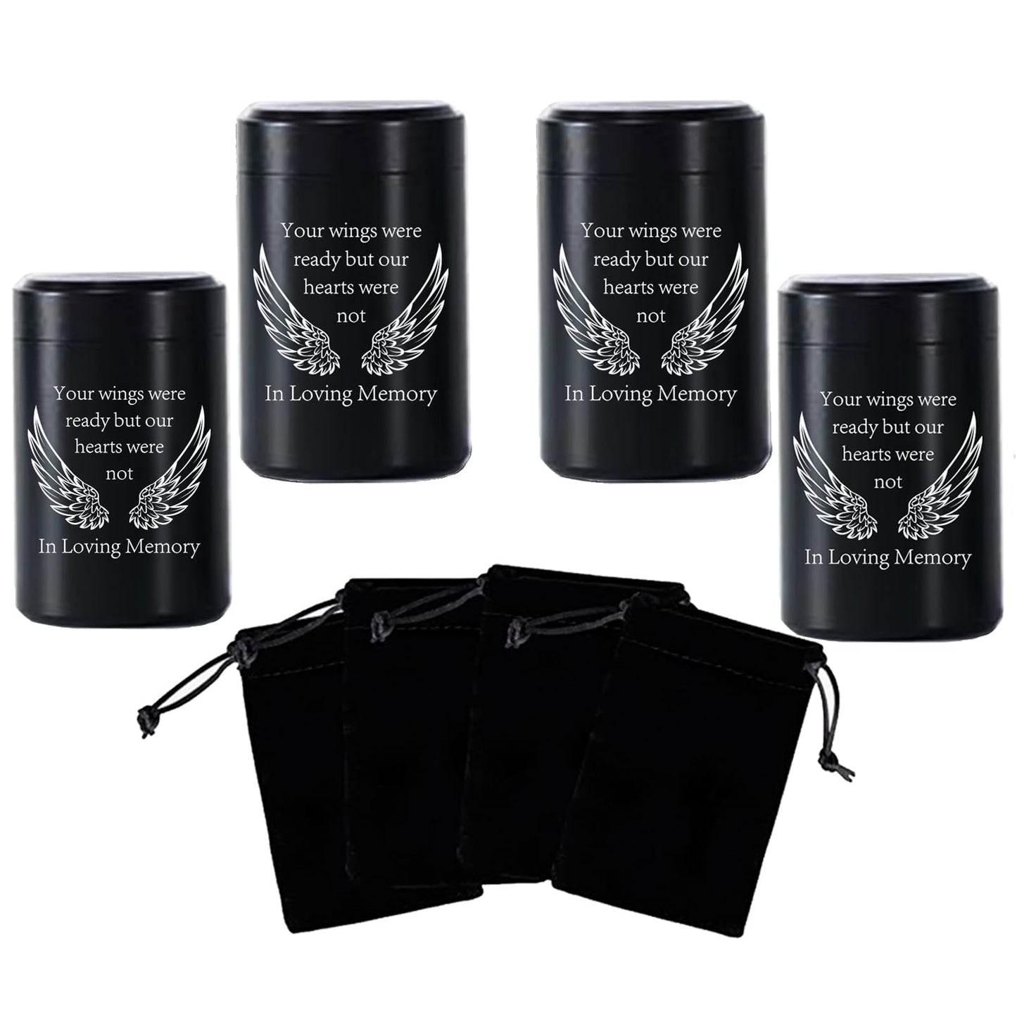 2.7 Inch Small Urns for Ashes - Set of 4, Aluminium Mini Keepsake Urns for Human/Pet Cremation, Ashes Holder in Loving Memory, Black
