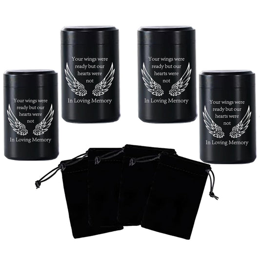 2.7 Inch Small Urns for Ashes - Set of 4, Aluminium Mini Keepsake Urns for Human/Pet Cremation, Ashes Holder in Loving Memory, Black