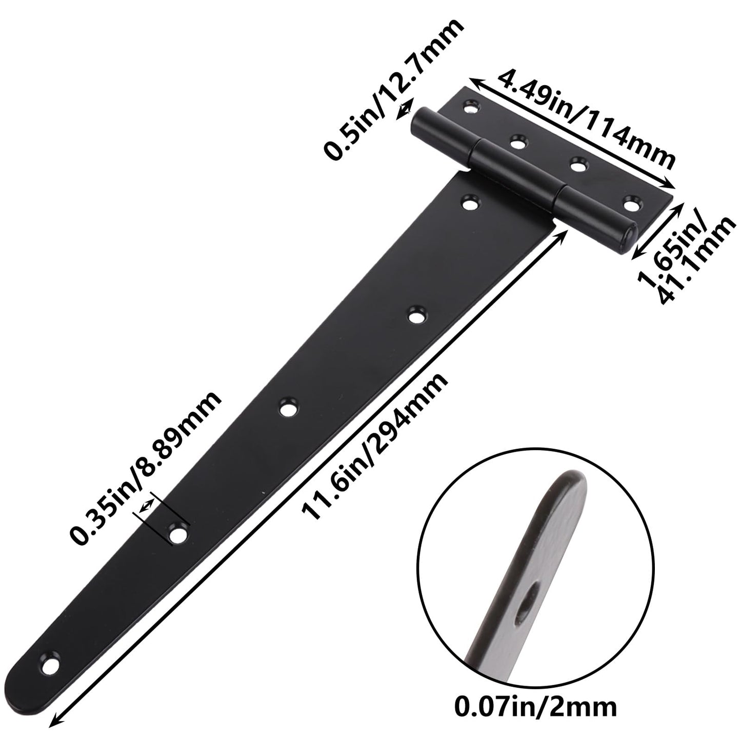 Acrux7 4 PCS Heavy Duty Gate Hinges 12 Inch T Strap Hinge Shed Barn Door Hinges with Screws, Black Strap Gate Hinge Outdoor for Wooden Fences, Barn, Shed Doors