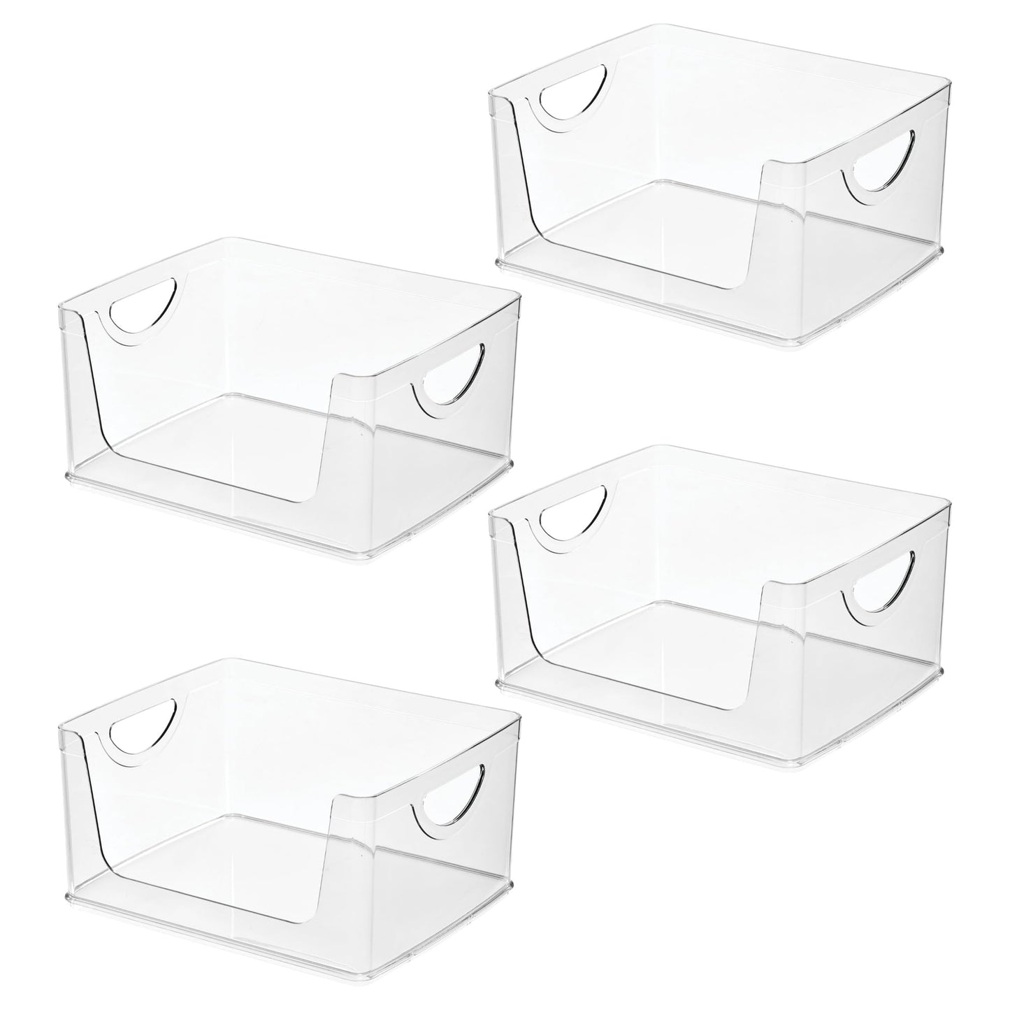 iDesign Stackable Open-Front Storage Bins with Handles for Kitchen and Pantry - Set of 4 - Clear