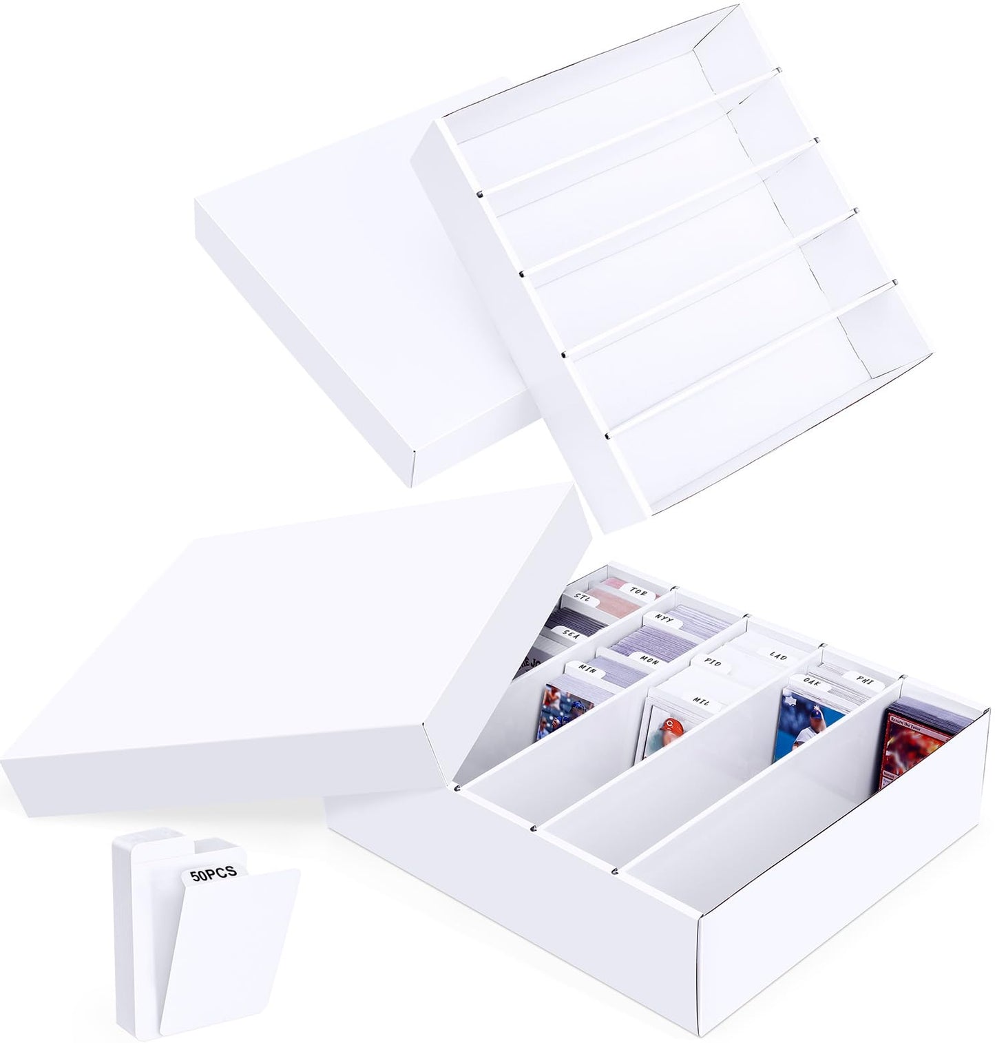 5 Row Trading Card Storage Box, 2 Pack Cardboard Storage Box with Divider for Mtg, Tcg, Sports Cards