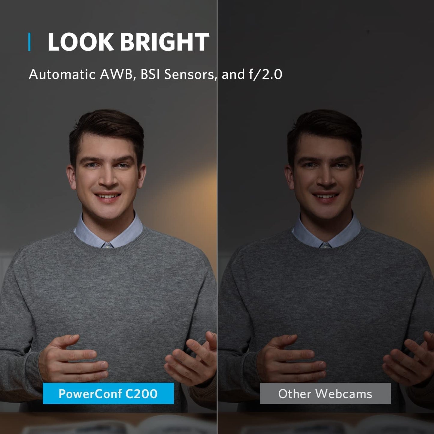 Anker PowerConf C200 2K Webcam for PC, Webcam for Laptop, Computer Camera, with AI-Noise Canceling Microphones, Stereo Mics, Adjustable Field of View, Low-Light Correction, Built-in Privacy Cover