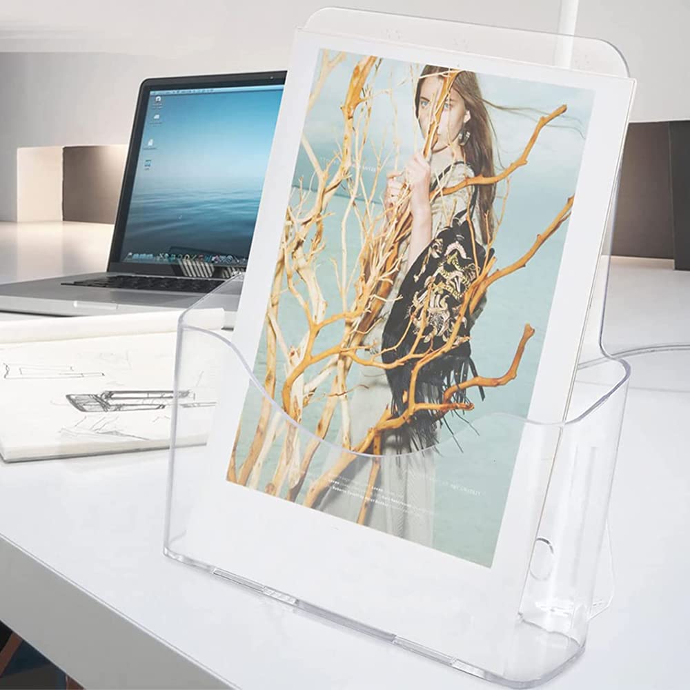 2 pack Acrylic Brochure Holder 9.25inch x 10.82inch Clear Booklet Display Stand for Desk or Wall Mount Plastic Countertop Organizer Literature Flyer Card Magazine Pamphlet Business Portable Menu