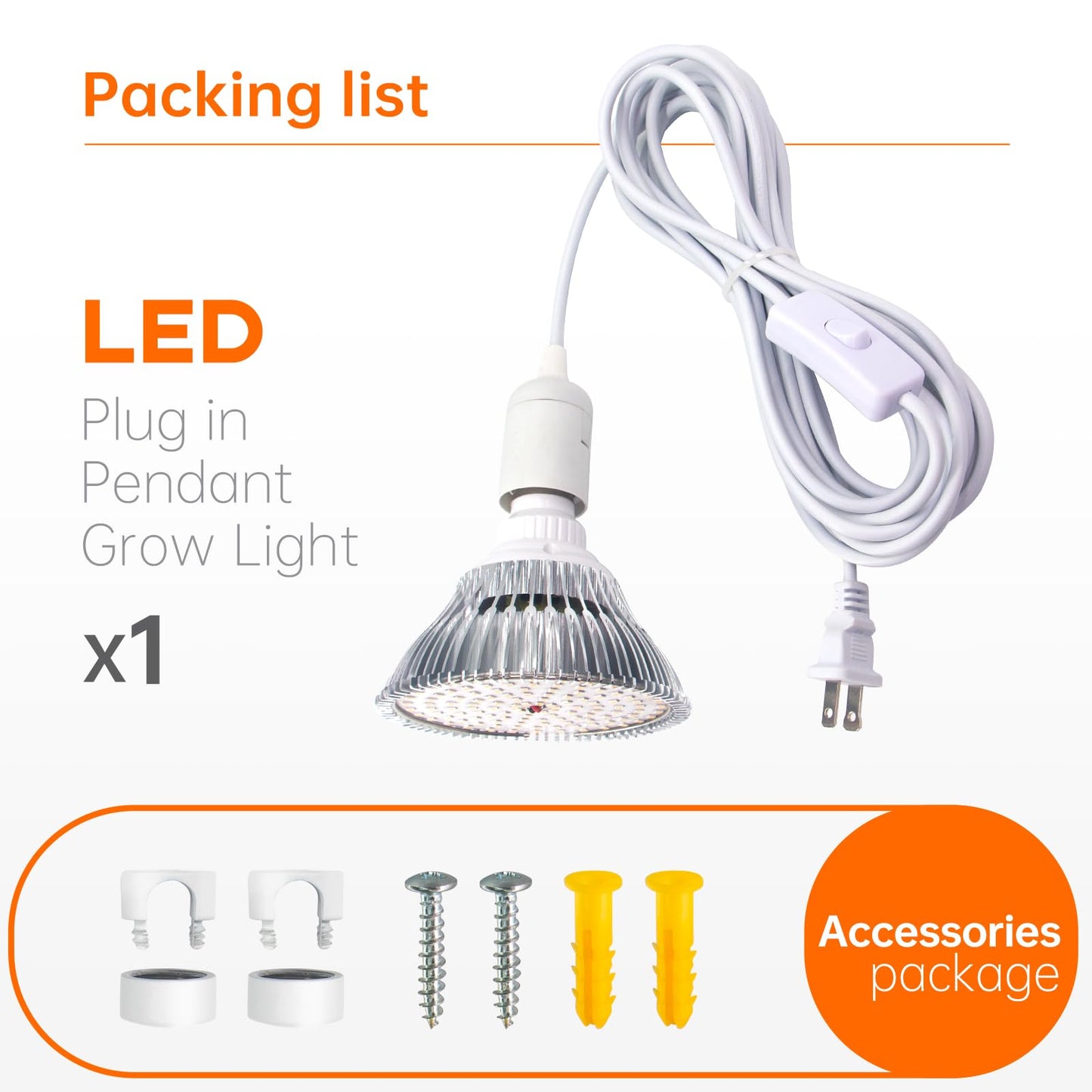 Bstrip LED Hanging Grow Light, Grow Light Bulb for Indoor Plants, 25W Full Spectrum Hanging Grow Light,3000K Plant Light Bulbs with 16.4FT Power Cord, Pendant Grow Lights for Indoor Plants, 1 Pack