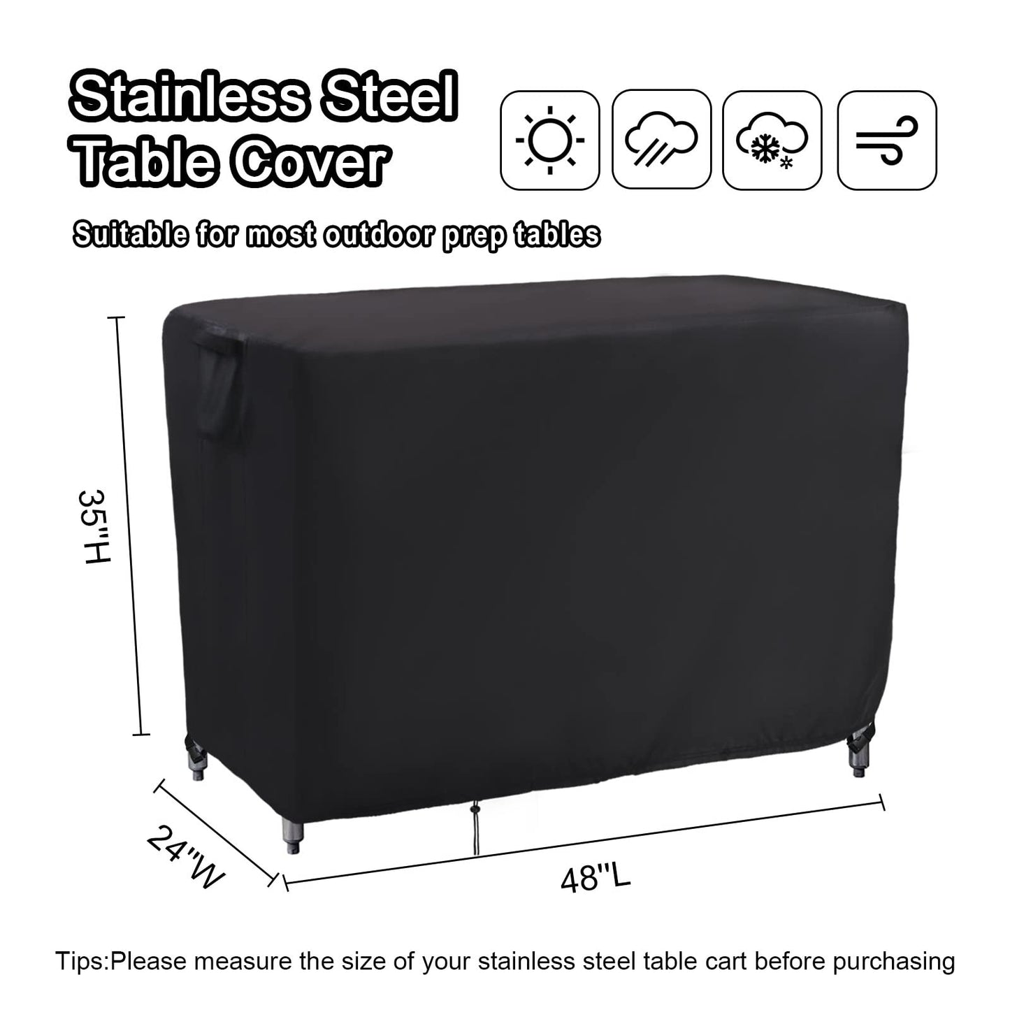 Kingling Outdoor Table Cover 48 Inch, Waterproof Stainless Steel Table Cover Metal BBQ Table Covers Weather Protection for Patio Kitchen Work/Prep Tables - 48''L x 24''W x 35''H(Black)
