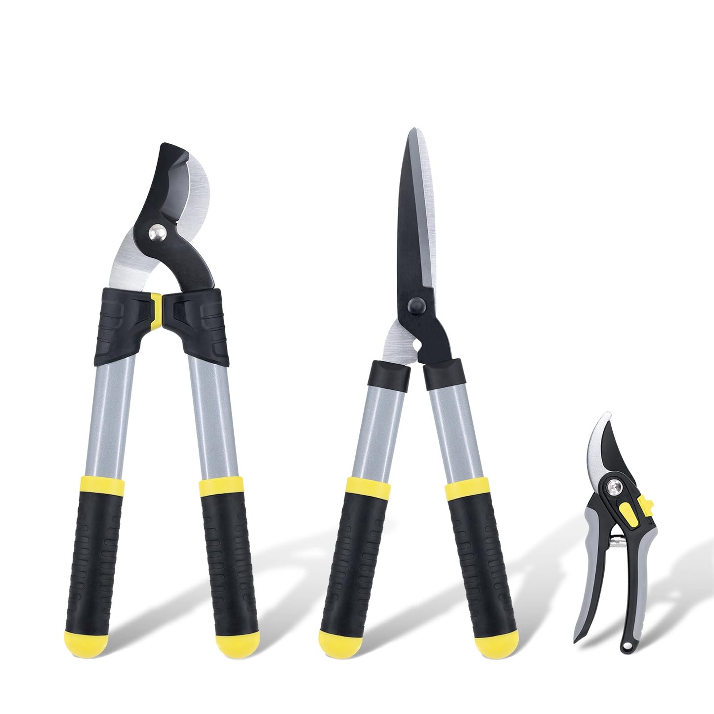 Colwelt Loppers Hedge Clippers Garden Shears 3Pcs, Compact Garden Loppers Shear Set with 17’’ Bypass Branch Cutters & Hedge Shears & Pruners, Tree Shrub Care Kit for Lopping with Soft Grip Handle