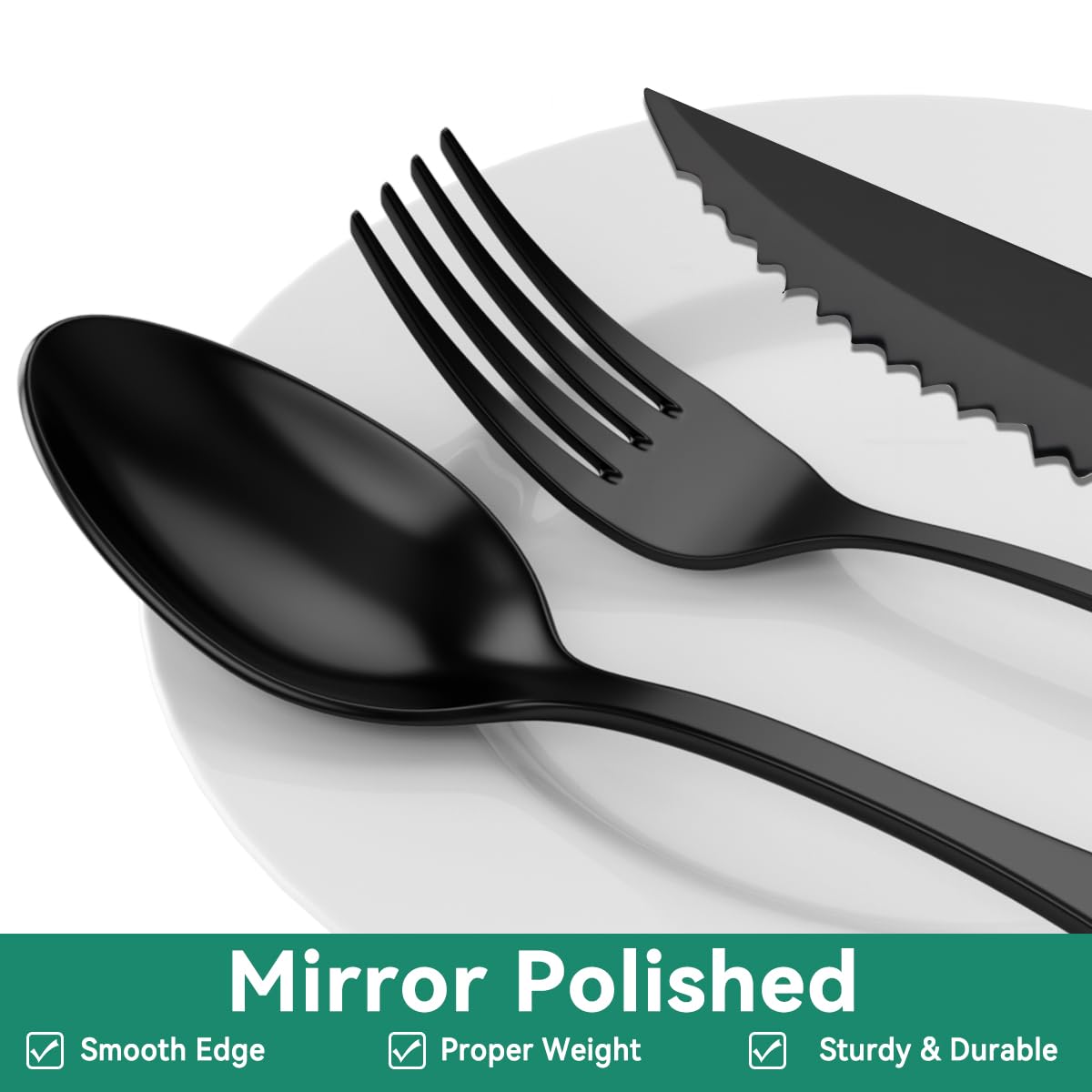 49-Piece Black Silverware Set with Drawer Organizer, Stainless Steel Cutlery for 8 with Matte Steak Knives, Forks, Spoons