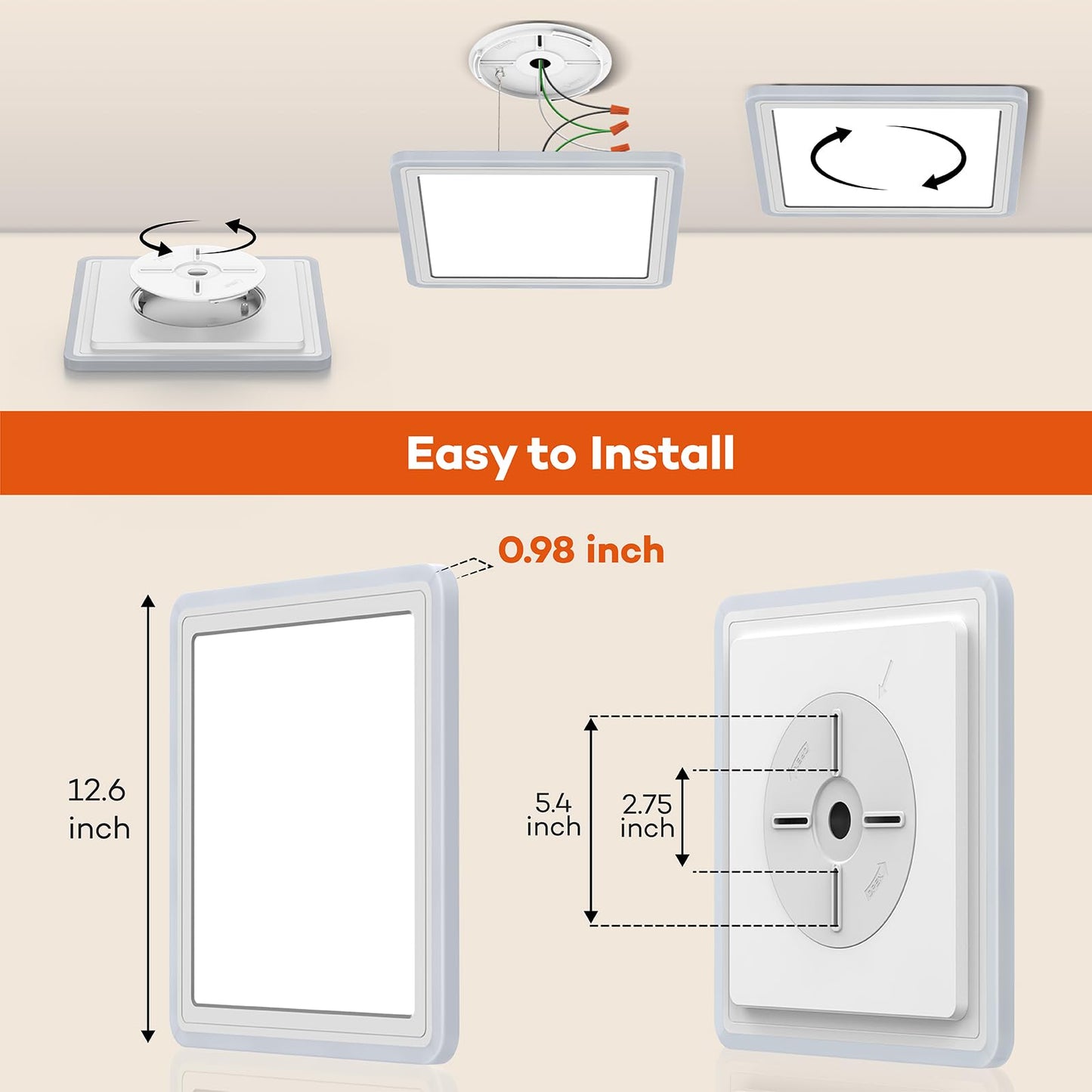 Annaror Smart LED Ceiling Light Fixture WiFi, 13in RGB Flush Mount Lighting Fixture with Remote, Compatible with Alexa Google Home, Low Profile Ceiling Light for Bedroom, Kitchen, Square White