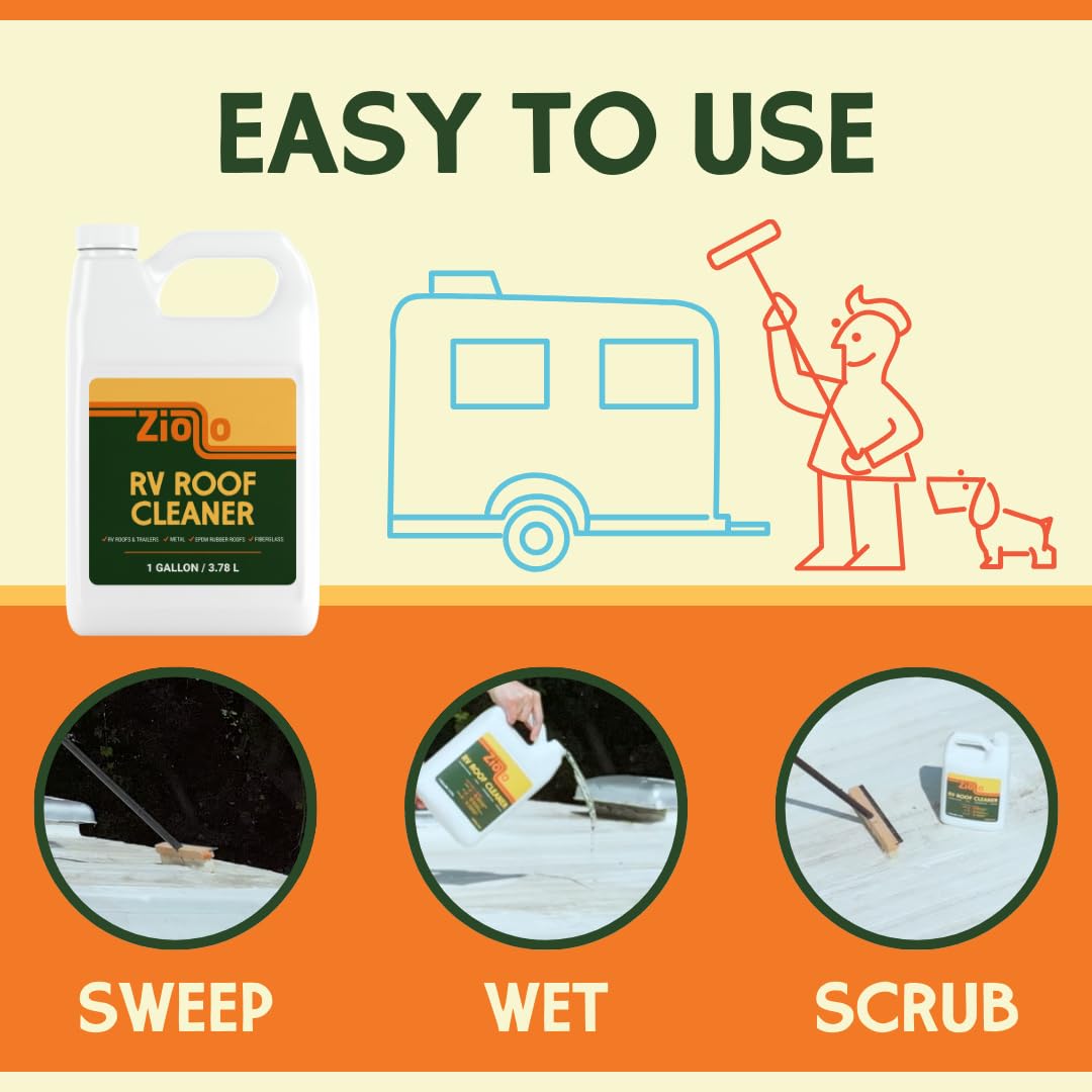 Ziollo RV Roof Cleaner - Fast-Acting Formula for EPDM & TPO Rubber, Fiberglass & Metal Roofs - Natural Citrus Outdoor Cleaner - Stain Remover for RV Exterior - 1 Gallon