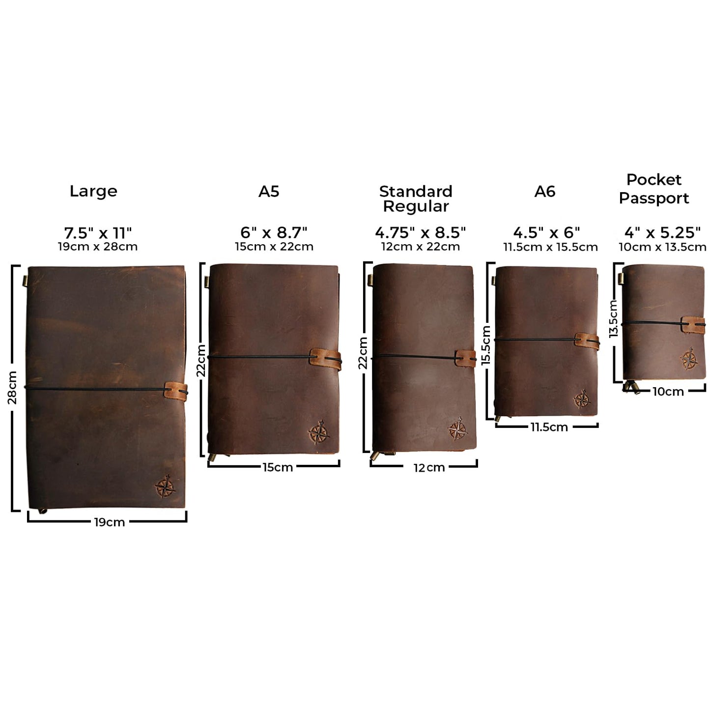 Wanderings Large Genuine Leather Journal - 7.5" x 11.25" - Refillable Travelers Notebook - Writing Sketching Scrapbooks Travelers Extra Large Blank Inserts