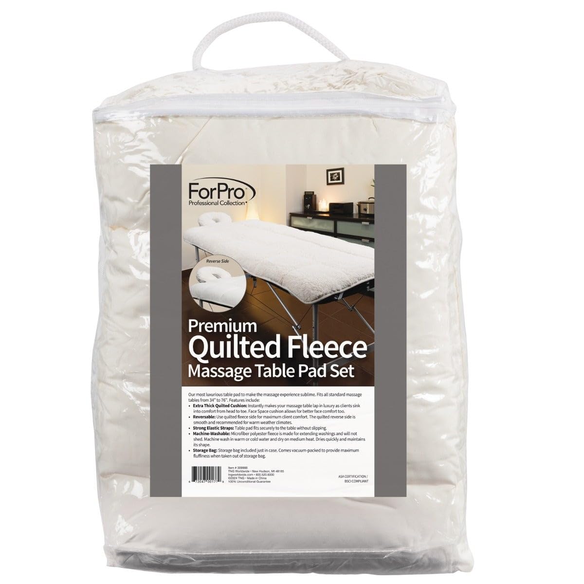 ForPro Premium Quilted Fleece Table Pad Set, Natural, Extra Soft, Hypoallergenic, for Massage Tables, Includes Massage Table Pad and Face Rest Cover