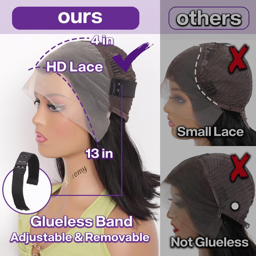 HIRIREMY Straight Lace Front Wigs Human Hair Pre Plucked 13x4 HD Lace Frontal Wigs Wear and Go Glueless Wigs Human Hair for Black Women 180% Density Natural Hairline with Baby Hair 18 Inch