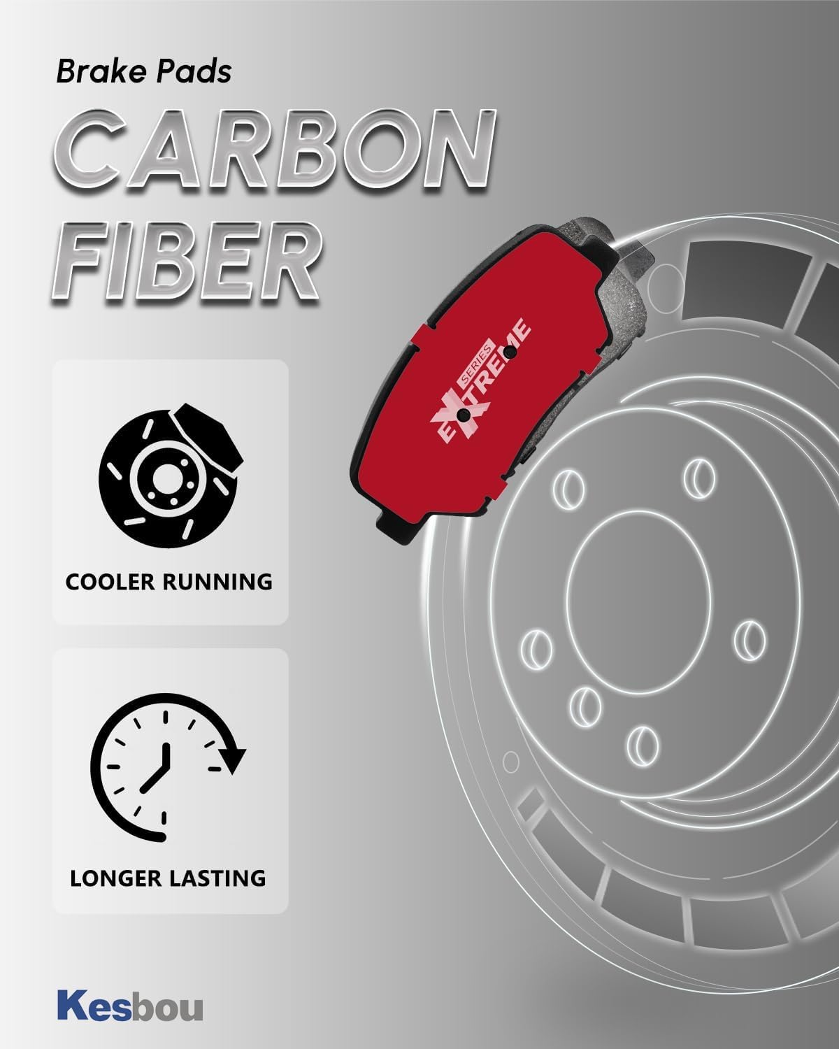 KESBOU Carbon Fibre Front Brake Pad Compatible With 2007-2009 Chrysler Aspen, 2005-2011 Dodge Dakota, 2006-2018 Ram 1500, 2019-2023 Ram 1500 Classic 2006-2009 Raider