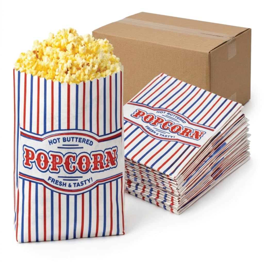 Carnival Canada Popcorn Bags Small Size 1oz Case of 1000 – Greaseproof Paper Popcorn Bags for Parties, Movie Nights, Schools, Fundraisers & Concession Stands – Made in Canada
