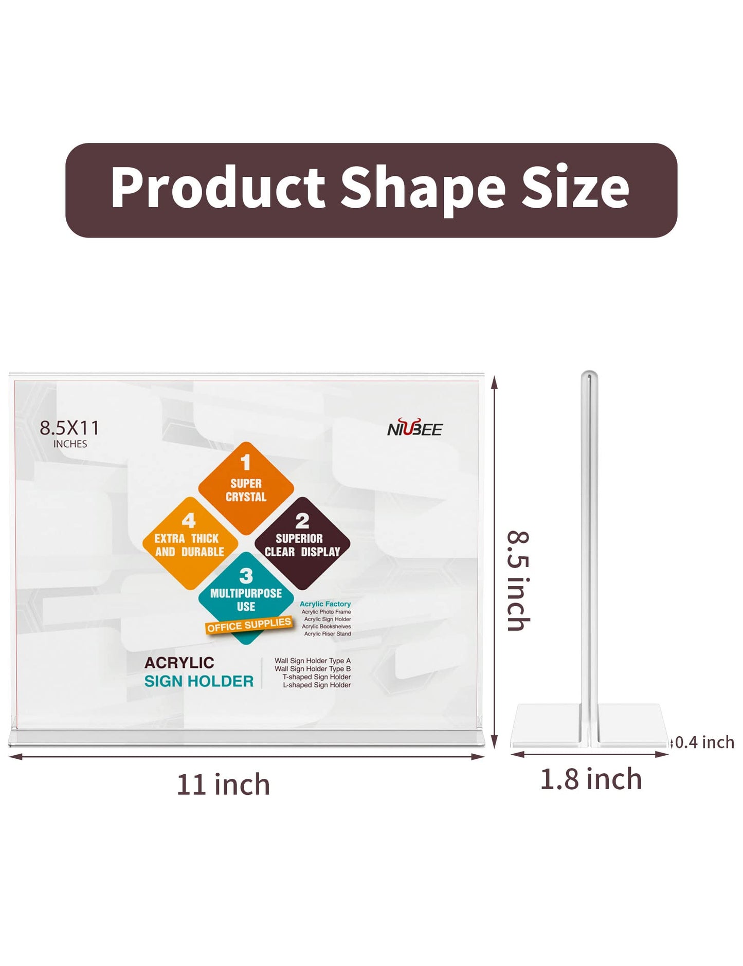 NIUBEE Acrylic Sign Holder 8.5x11 Inches 6 Pack Horizontal, T Shape Double Sided Clear Frames, Plastic Paper Flyer Display Holder, Document Menu Table Stand for Office, Store -Landscape