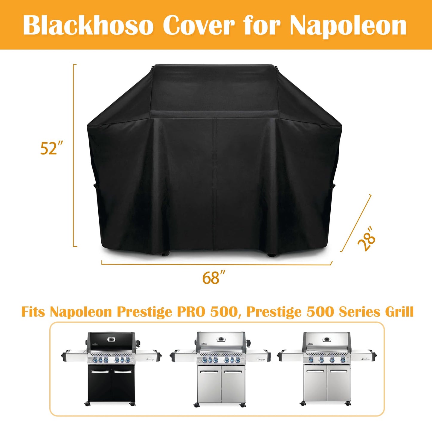 Grill Cover for Napoleon PRO Prestige 500 Series Grill, Heavy Duty Waterproof UV Resistant Cover for Napoleon, Outdoor Barbeque Grill Accessories