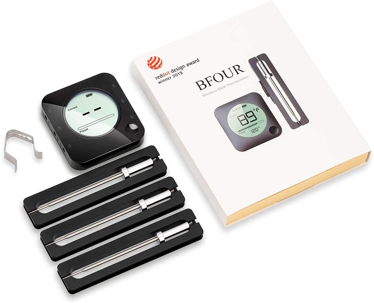 BFOUR Bluetooth Digital Meat Thermometer, Wireless Meat Thermometer with 3 Probes, 328FT Bluetooth Meat Thermometer for Grill Oven, Meat Thermometer for Smoker Kitchen Food Cooking Thermometer