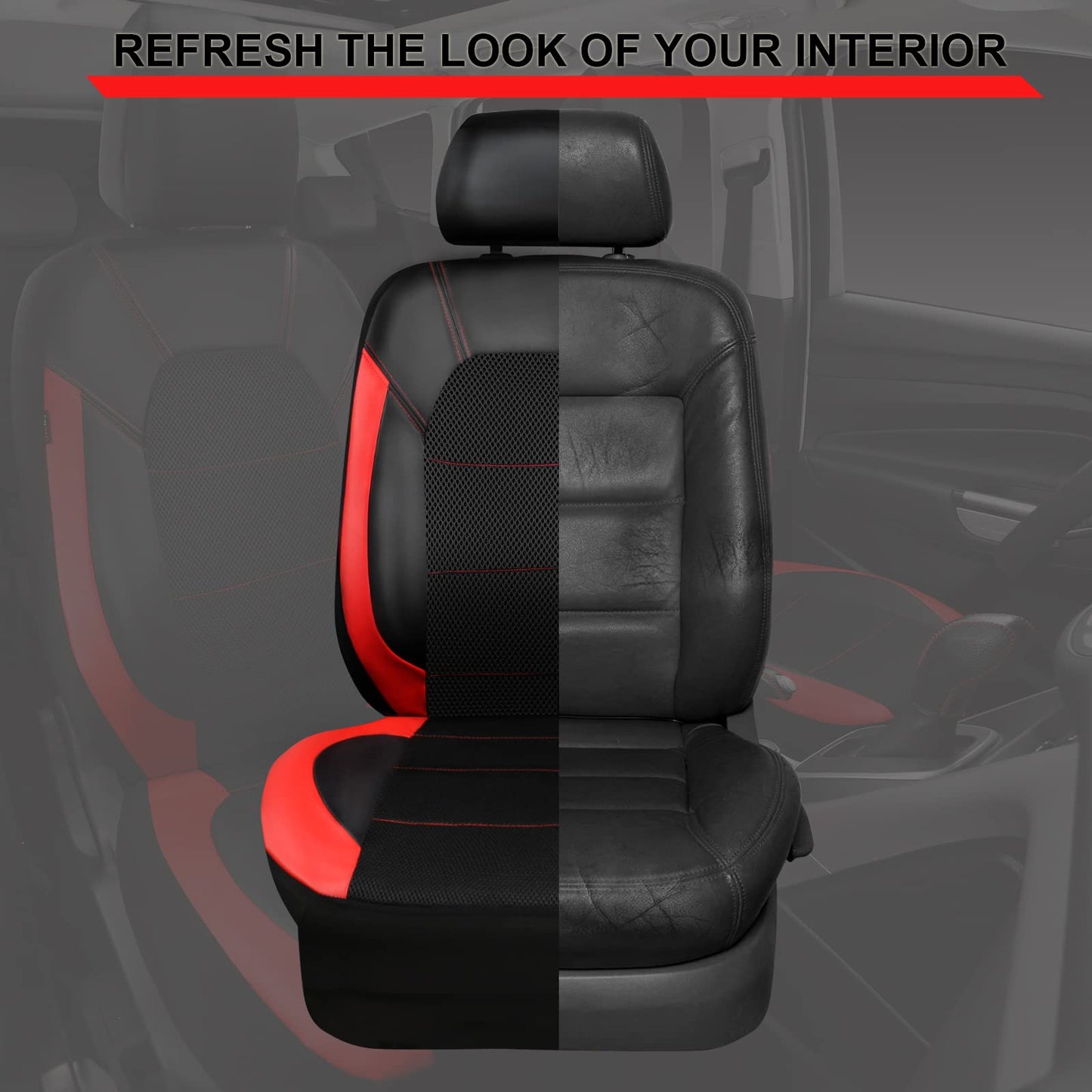 CAR Pass Universal Leather Two Front Seat Covers,Sport seat Covers fits Most Cars, SUVs, Trucks, and Vans Airbag Compatible (Black and Red)