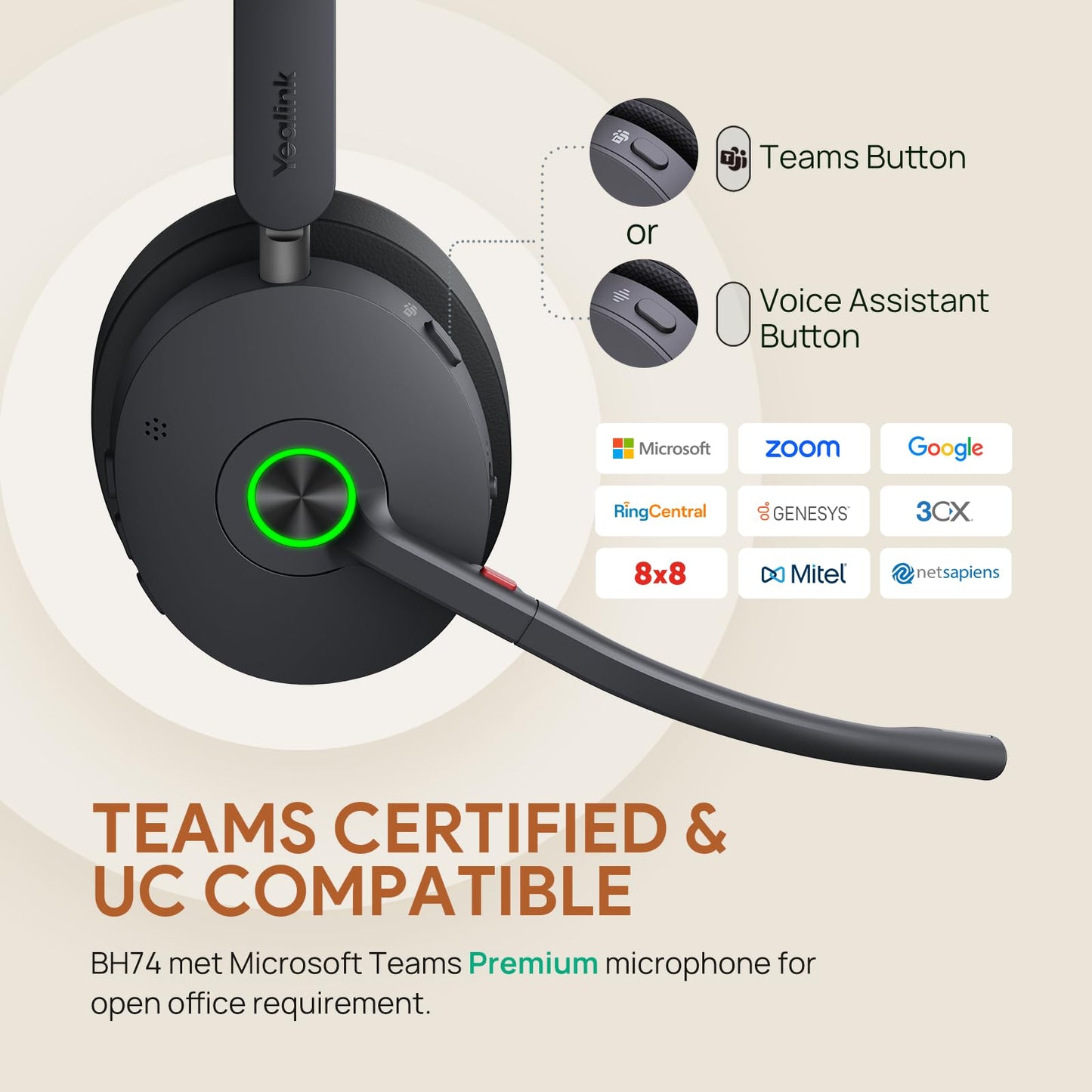 Yealink BHC74 Charging Stand for BH74 Bluetooth Headset & WH68 Hybrid Headphone, ≤90min Fast Charging, NO Power Adapter Needed, NO Headset Control Function, 1.2m USB-A Cable (ONLY Charging Stand)
